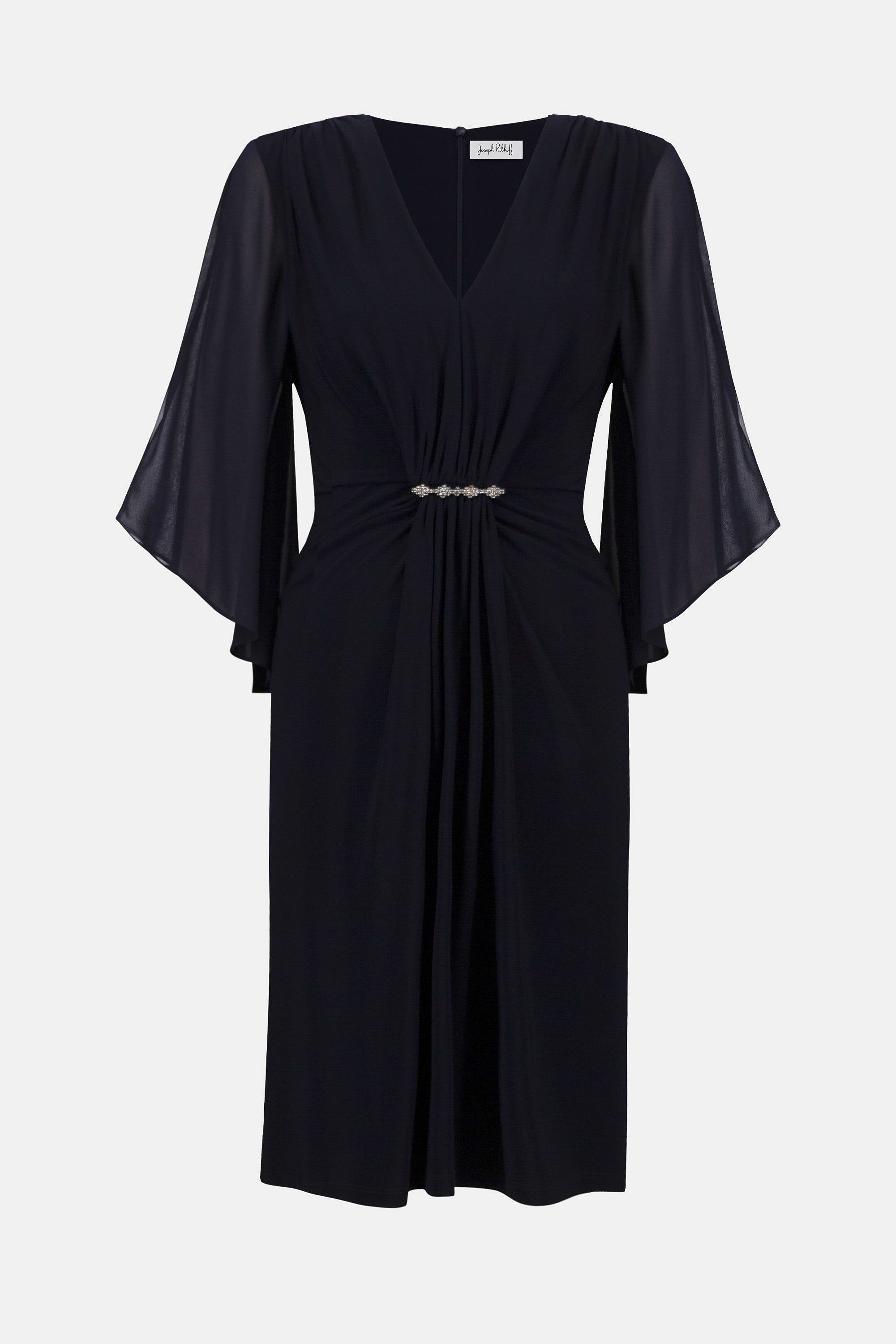 Silky Knit & Chiffon Sheath Dress in Navy 253728