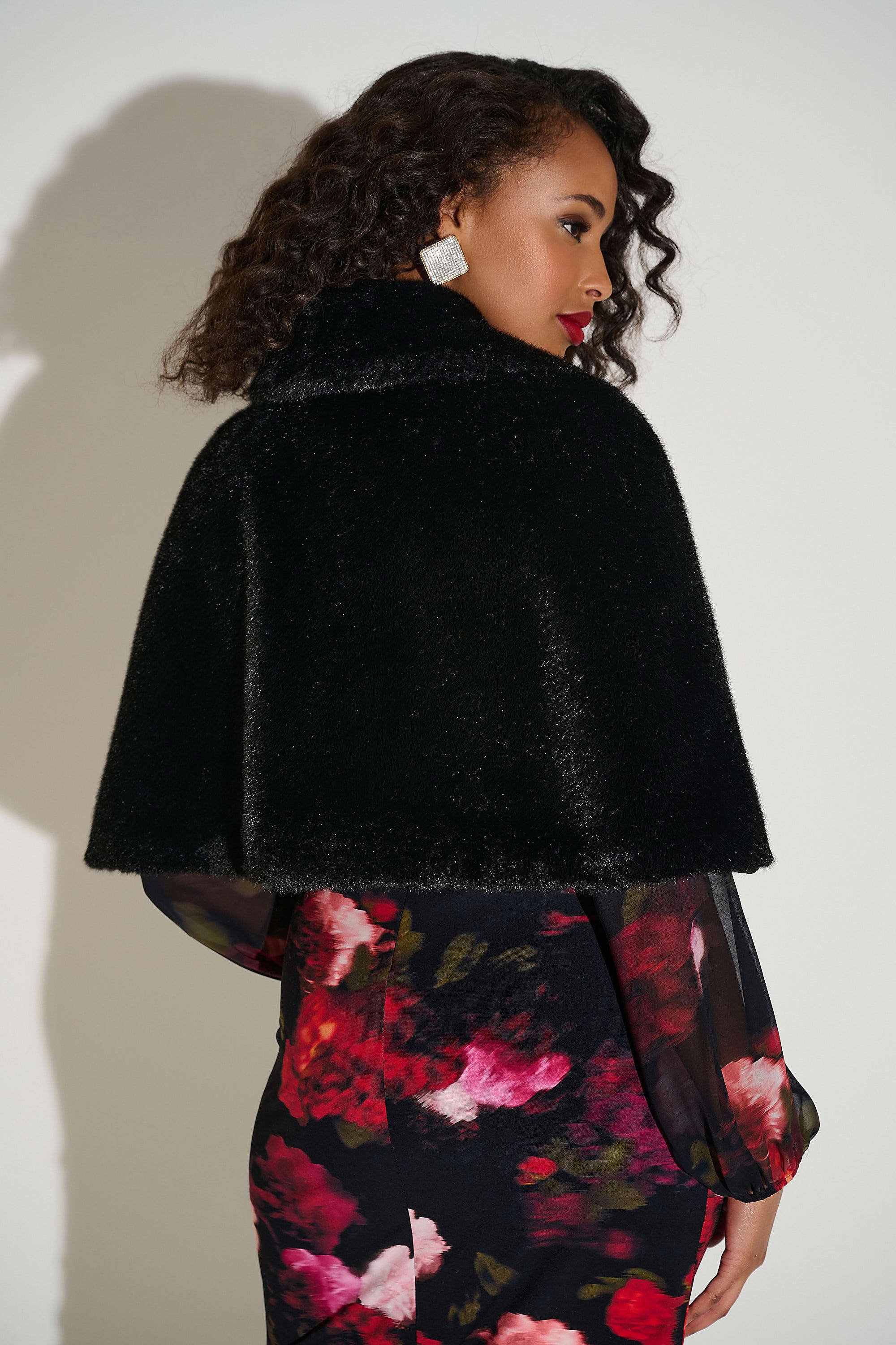 Faux Fur Cape with Crystal Brooch 253749