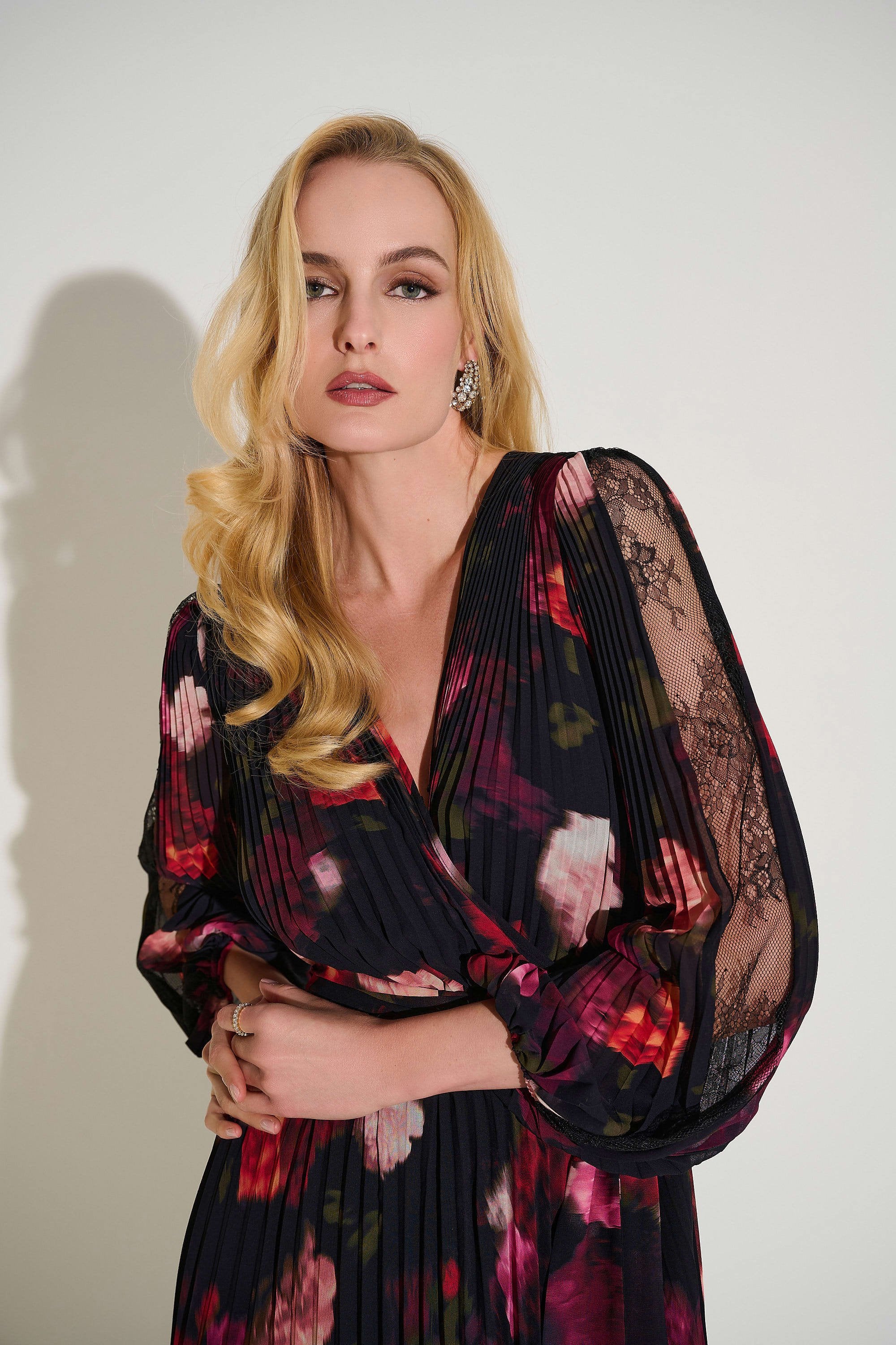 Pleated Chiffon Floral Fit & Flare Dress 253774