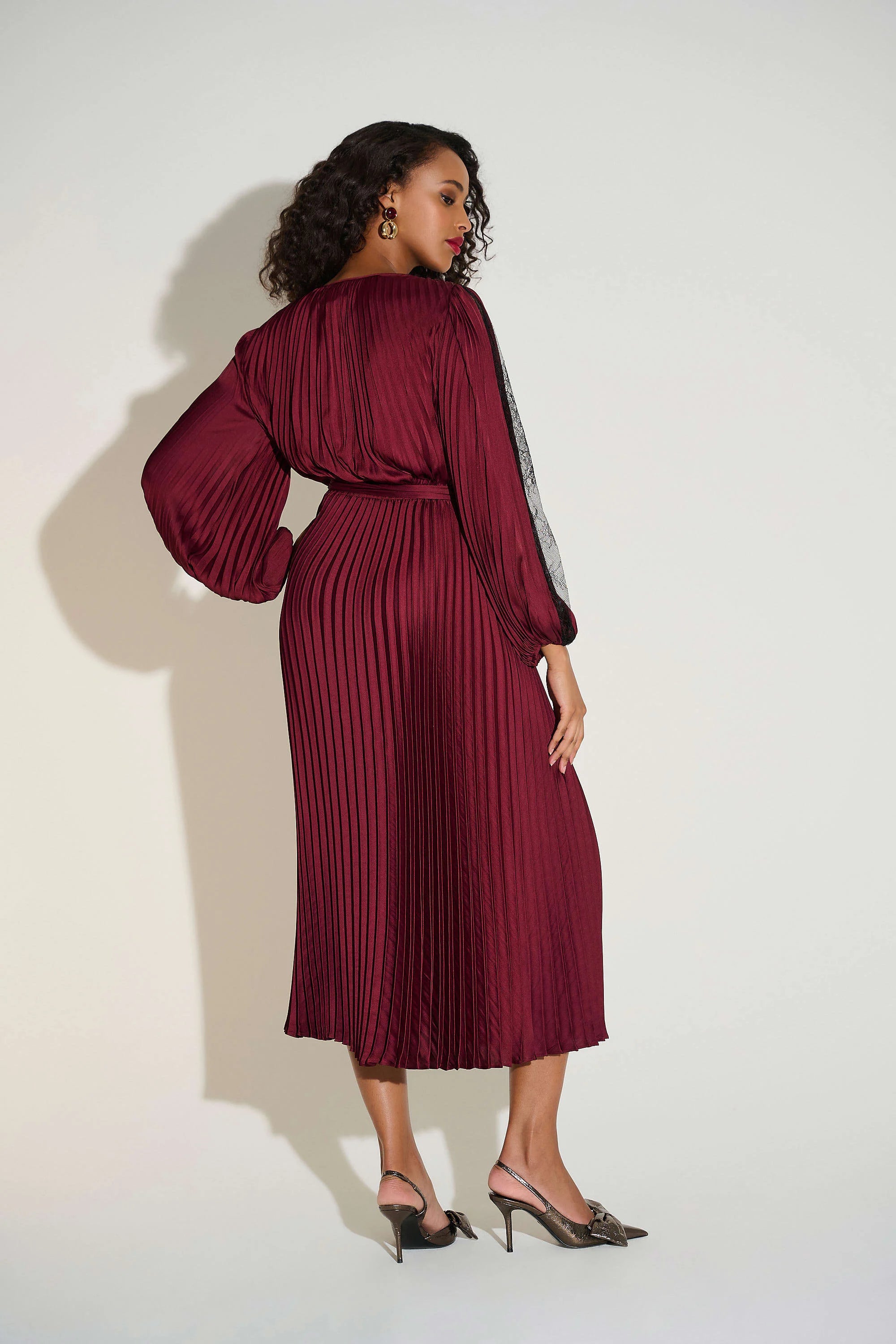 Pleated Satin Fit & Flare Dress 253775