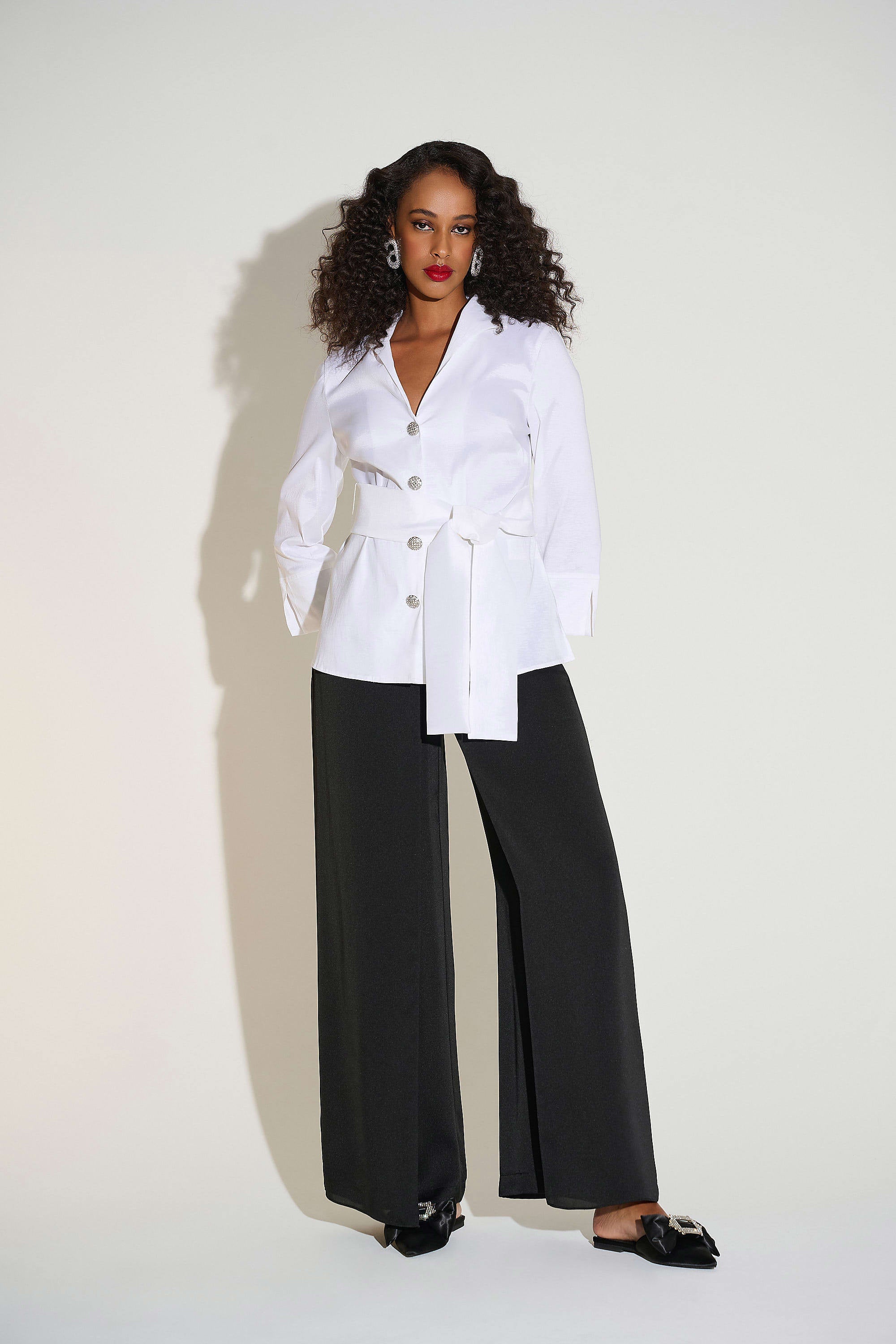 Satin Wide Leg Pants with Front Overlay 253788