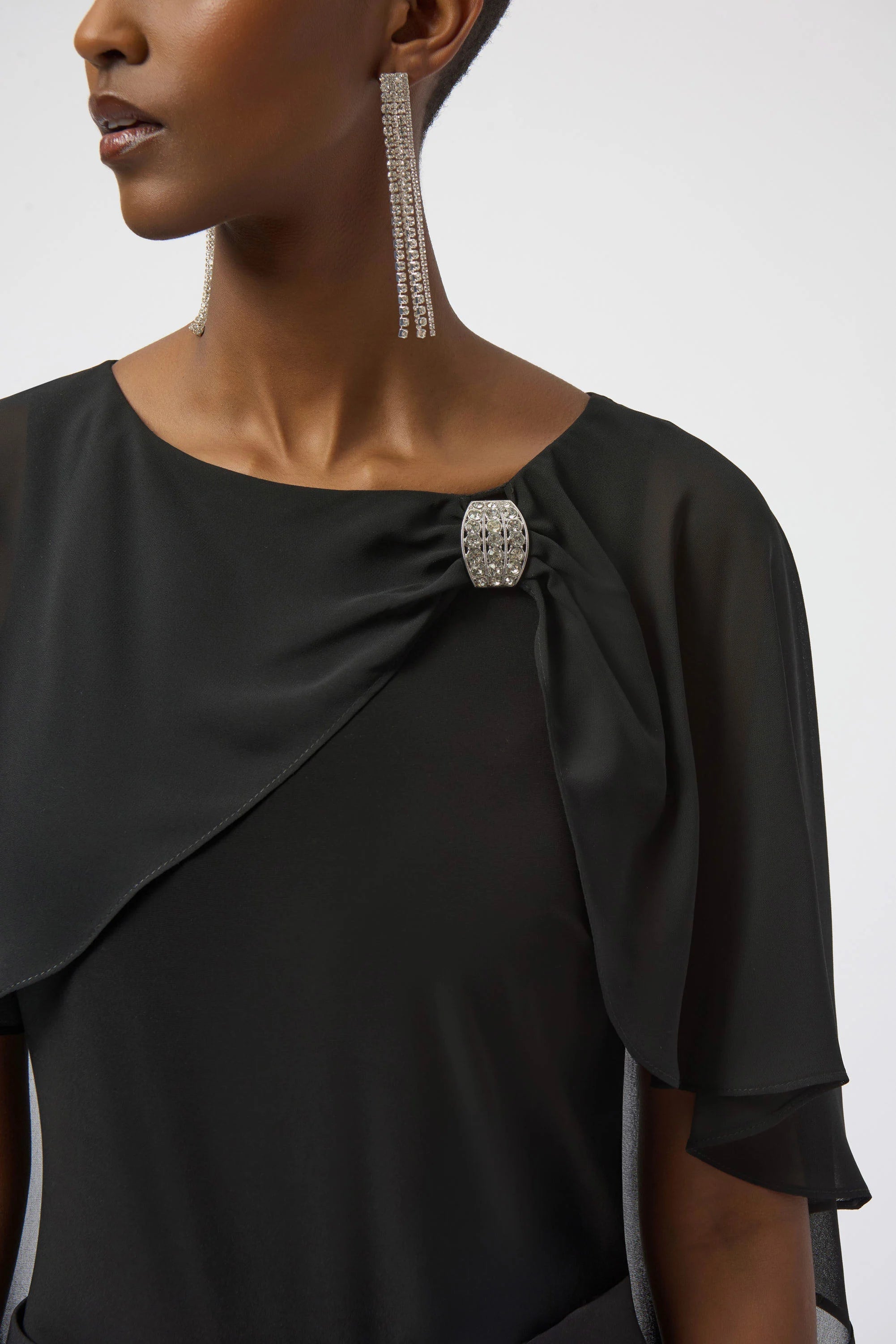 Chiffon and Silky Knit Cape Top 254021