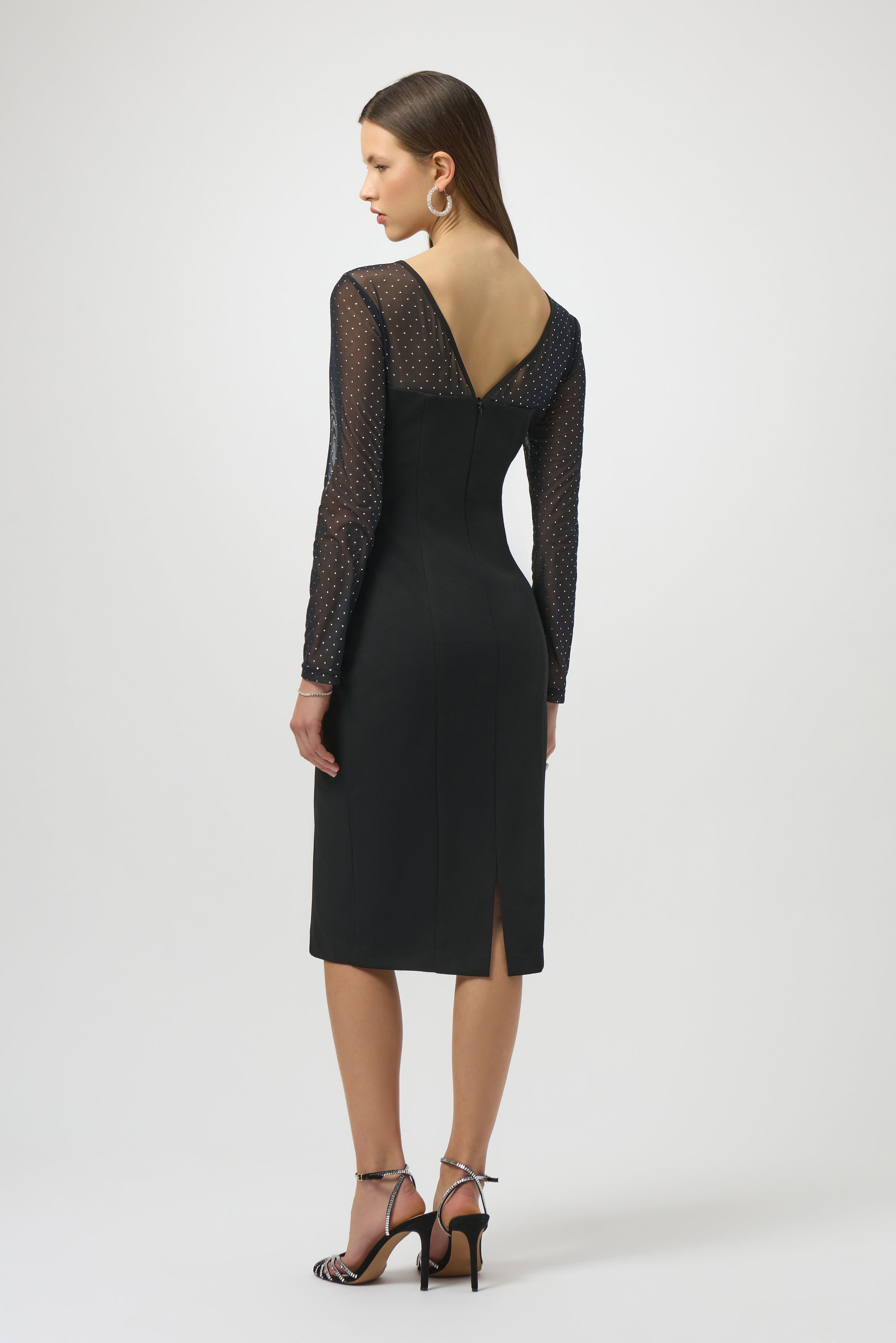 Scuba Crepe and Studded Mesh Sheath Dress 254085