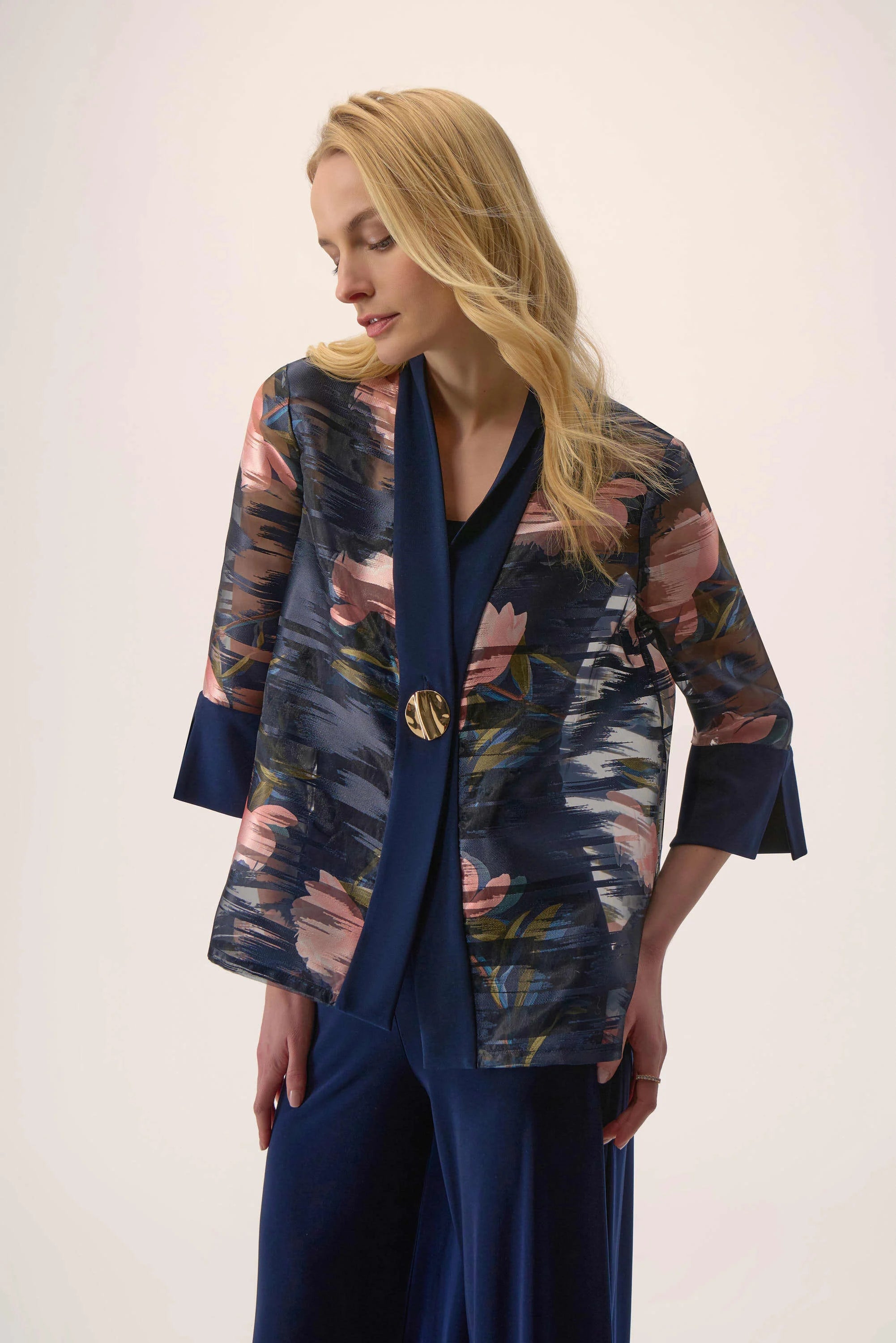 | Jacquard Organza Floral Print Swing Jacket 254729