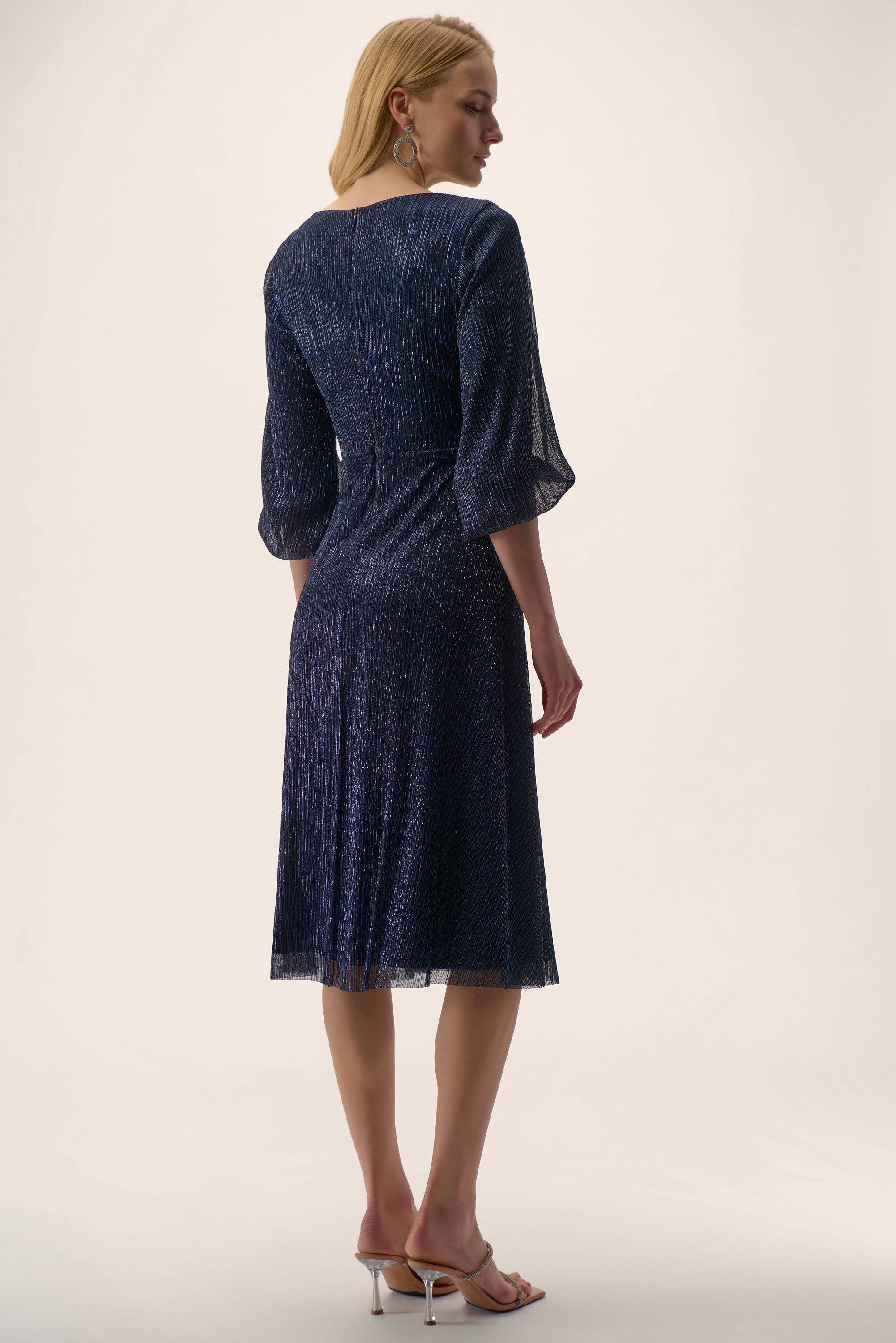 Sparkle Mesh Plissé Fit and Flare Midi Dress 254735