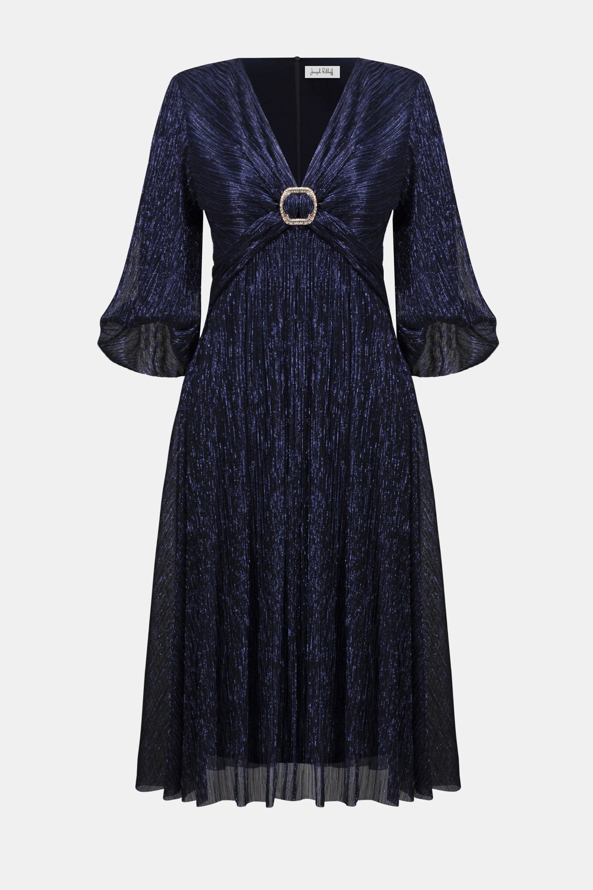 Sparkle Mesh Plissé Fit and Flare Midi Dress 254735