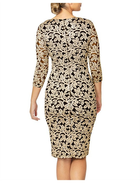 Gold Stretch Lace Dress CE17489