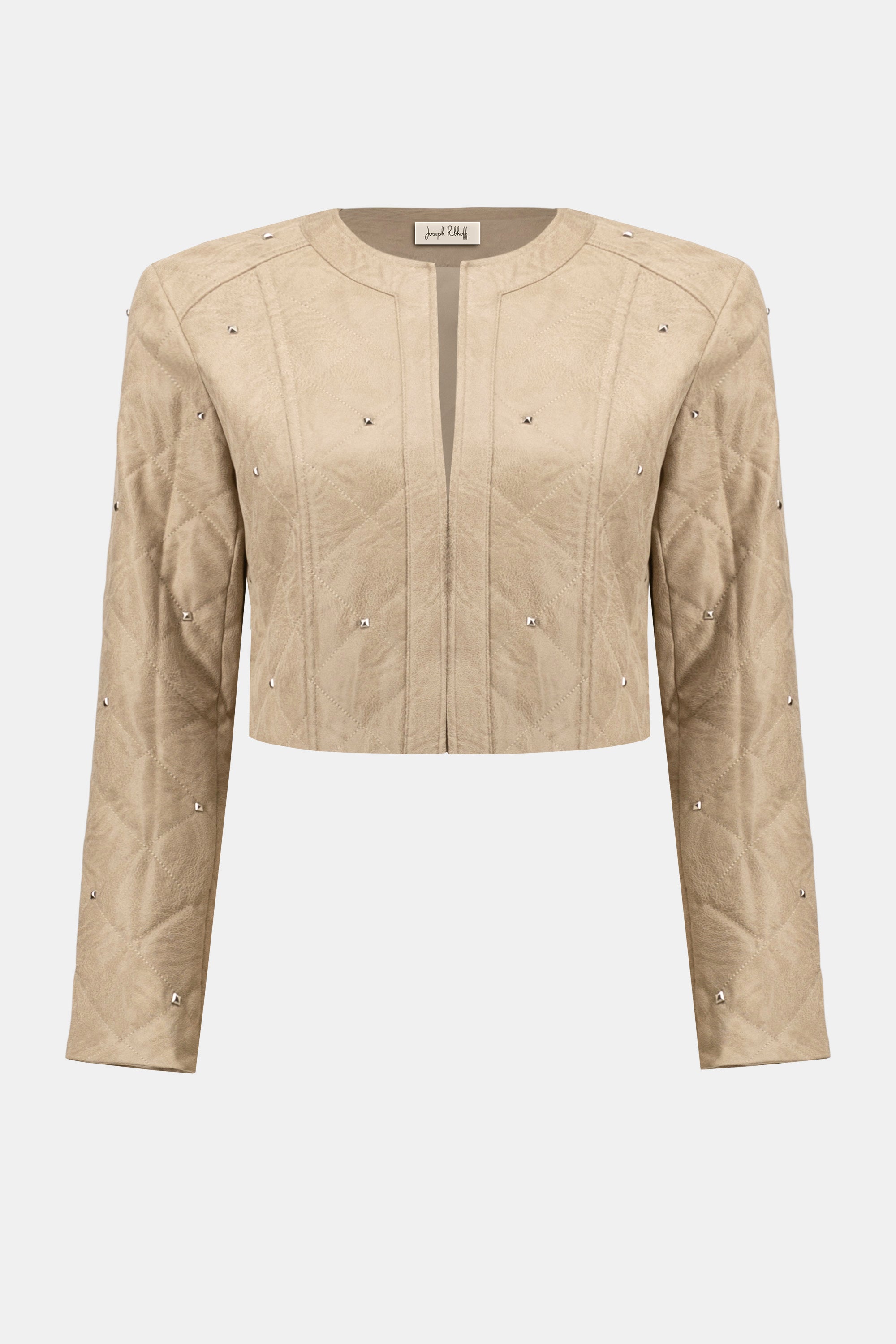 Foiled Faux Suede Diamond Quilt Studded Jacket 254929