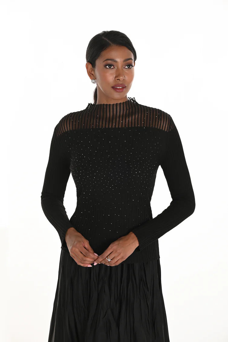 Black Ribbed Knit Top 259737