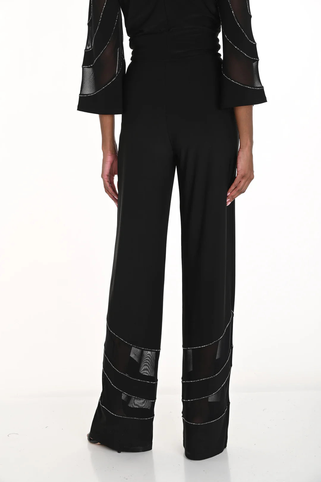 Black Flared Pant with Mesh and Jewel Accents 259758
