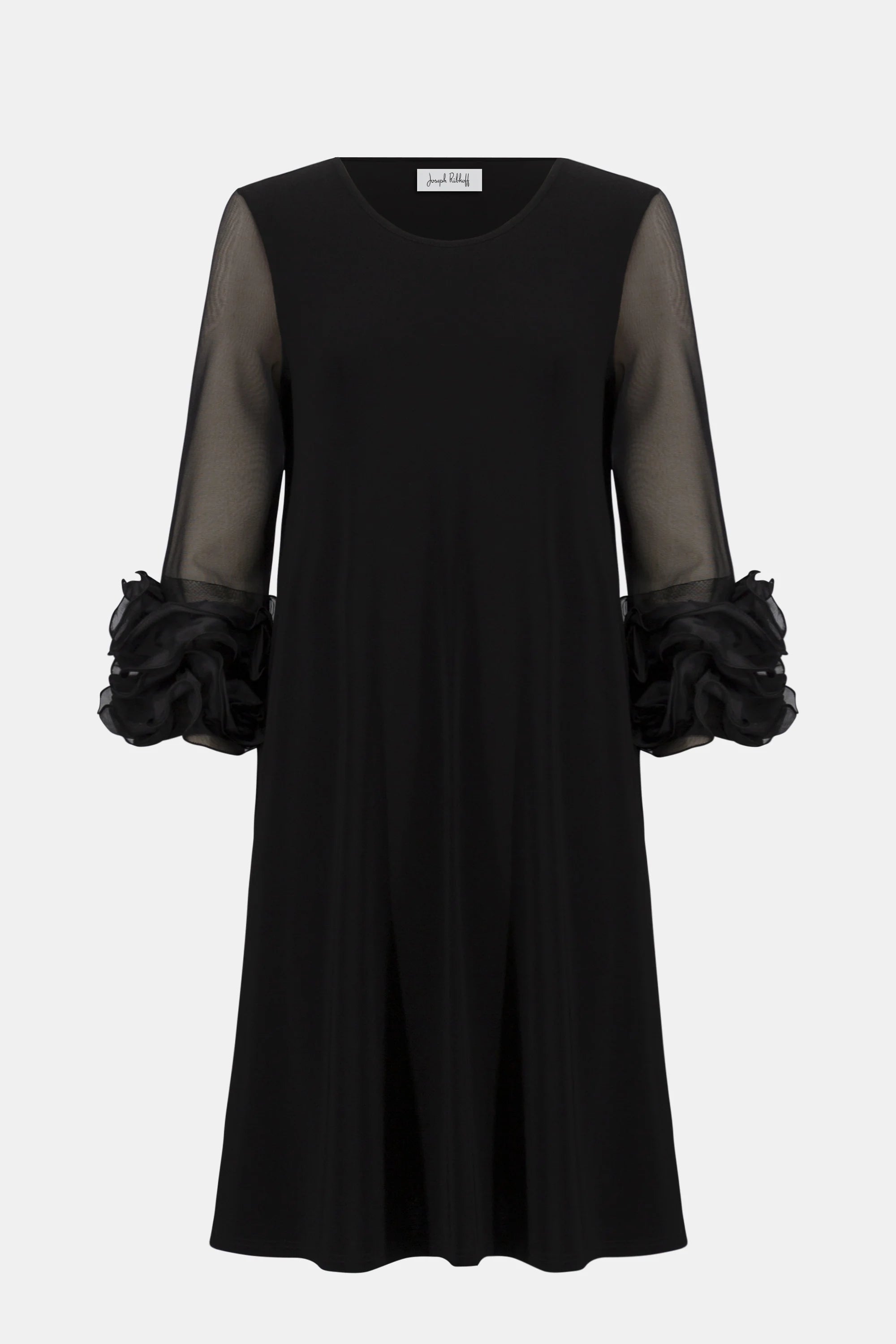 Silky Knit and Mesh A-Line Dress With Ruffled Trim 261212