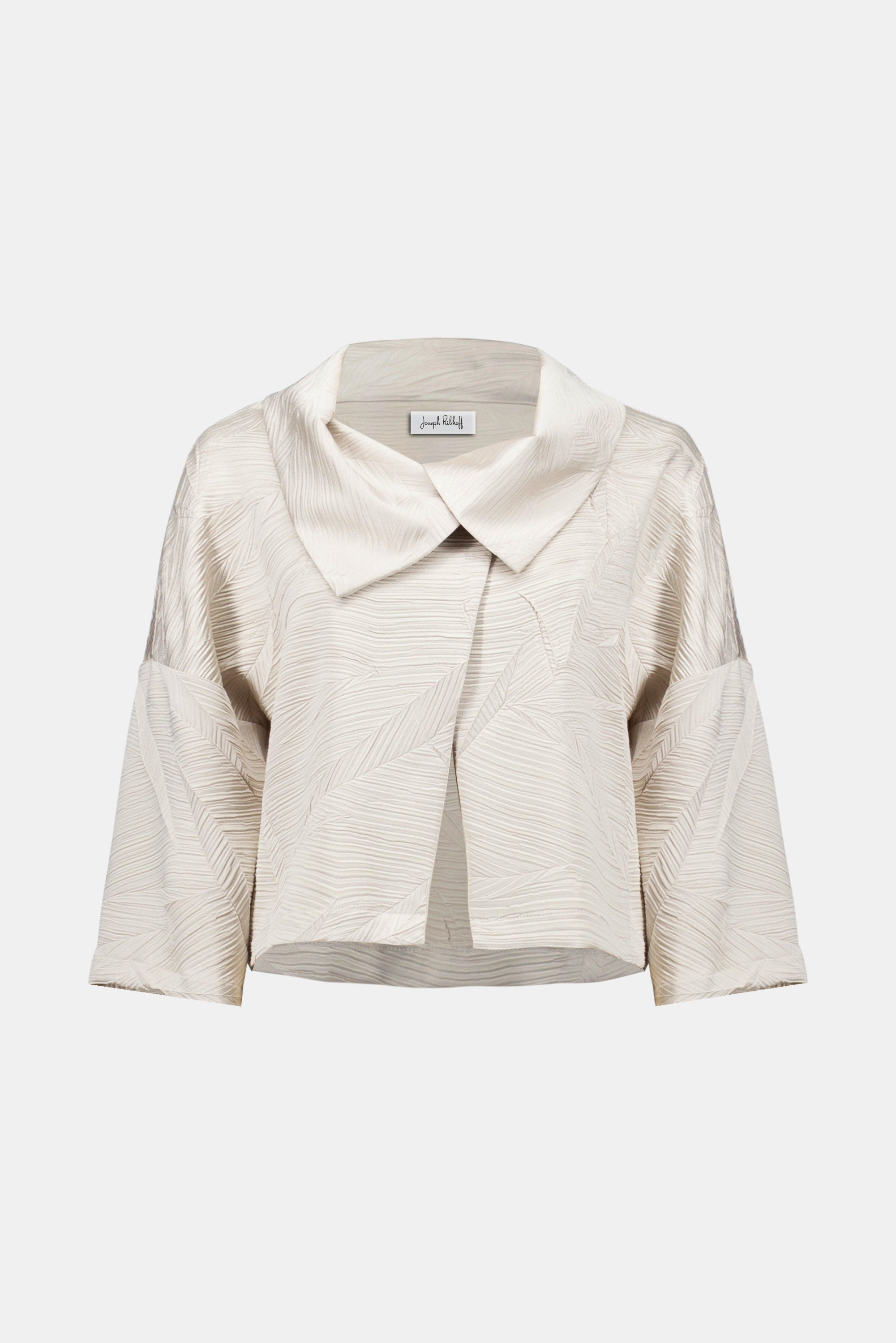 Pleated Satin Boxy Jacket With Overlay Collar 261241