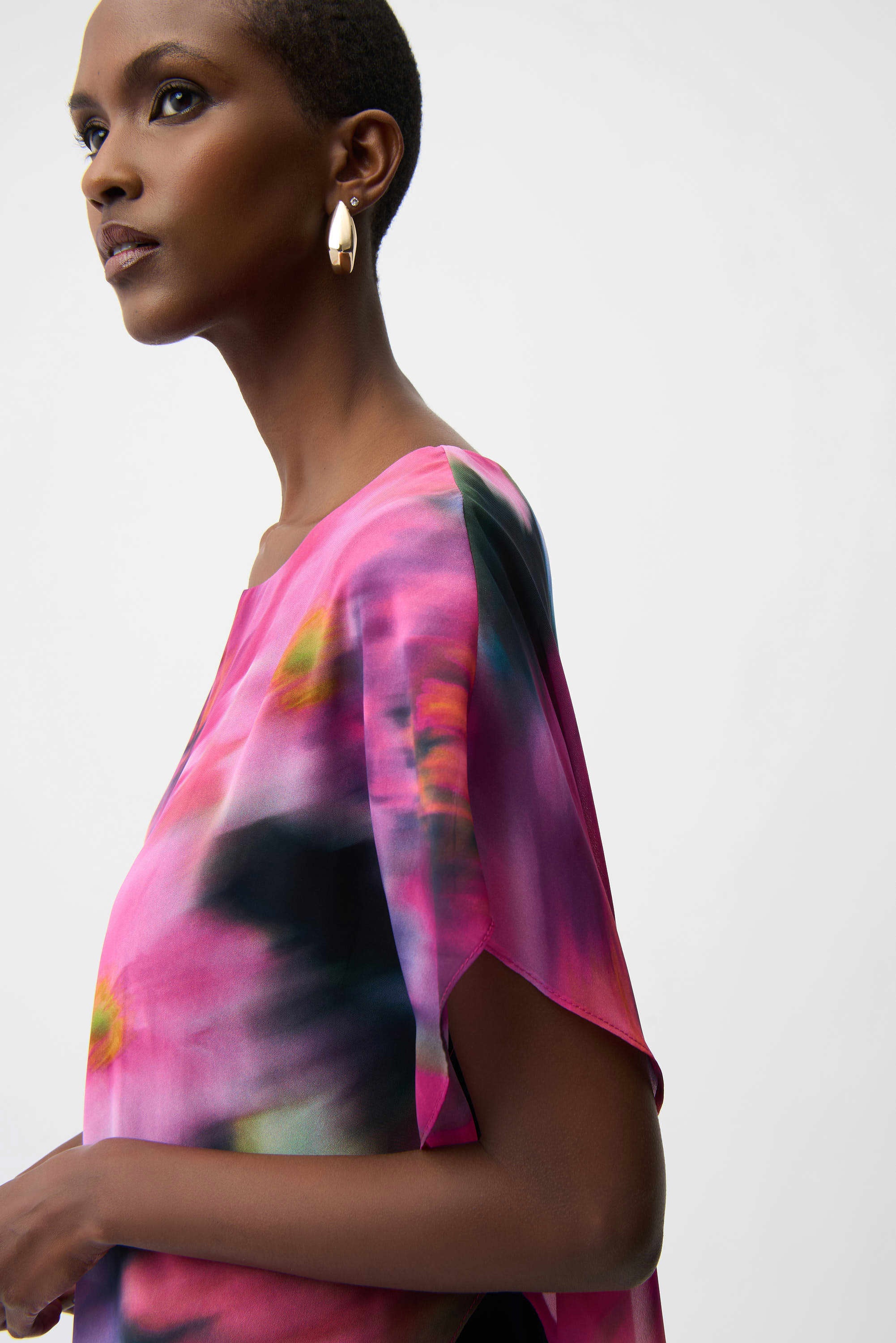 Recycled Chiffon Floral Print Asymmetrical Layered Top 261281