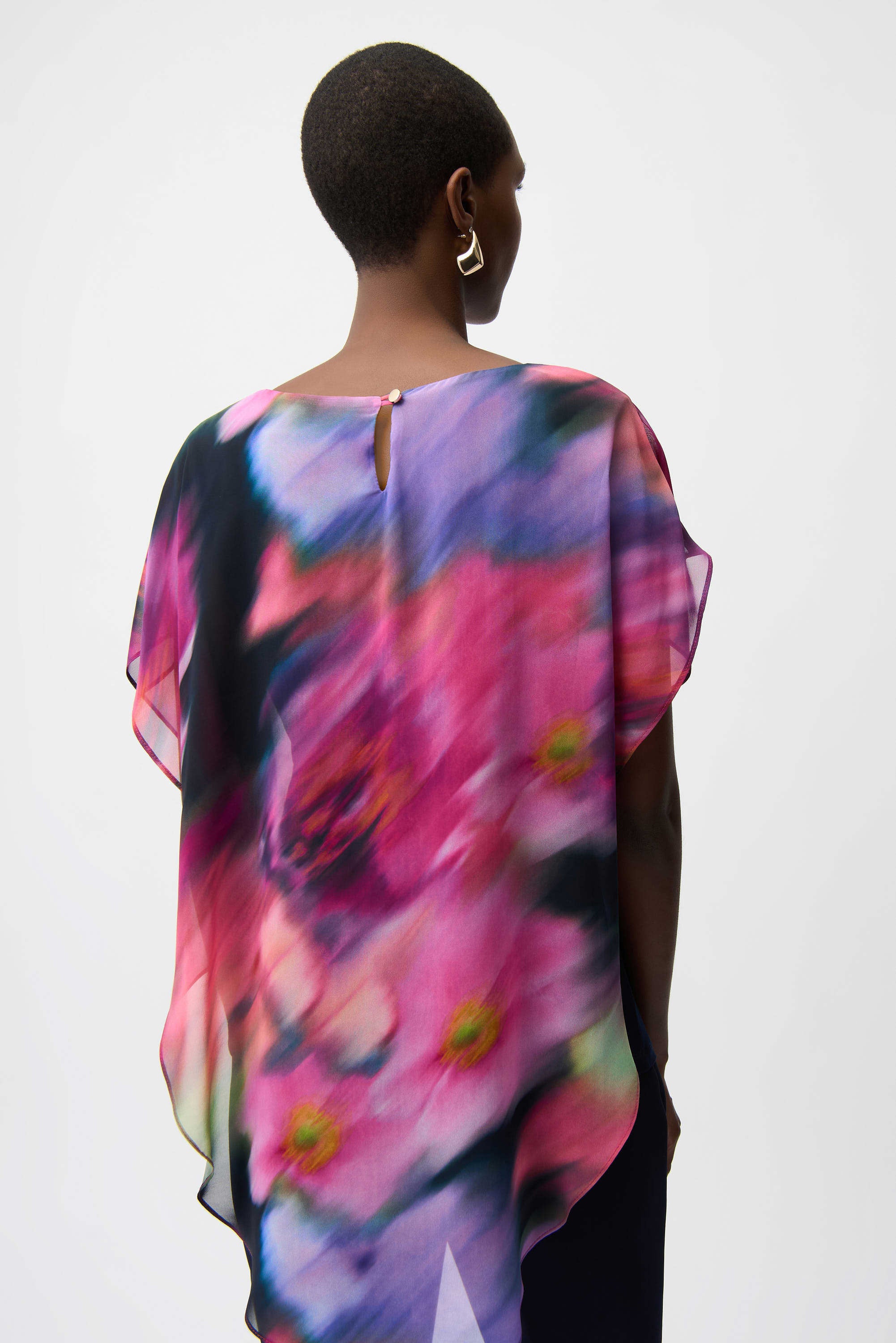 Recycled Chiffon Floral Print Asymmetrical Layered Top 261281