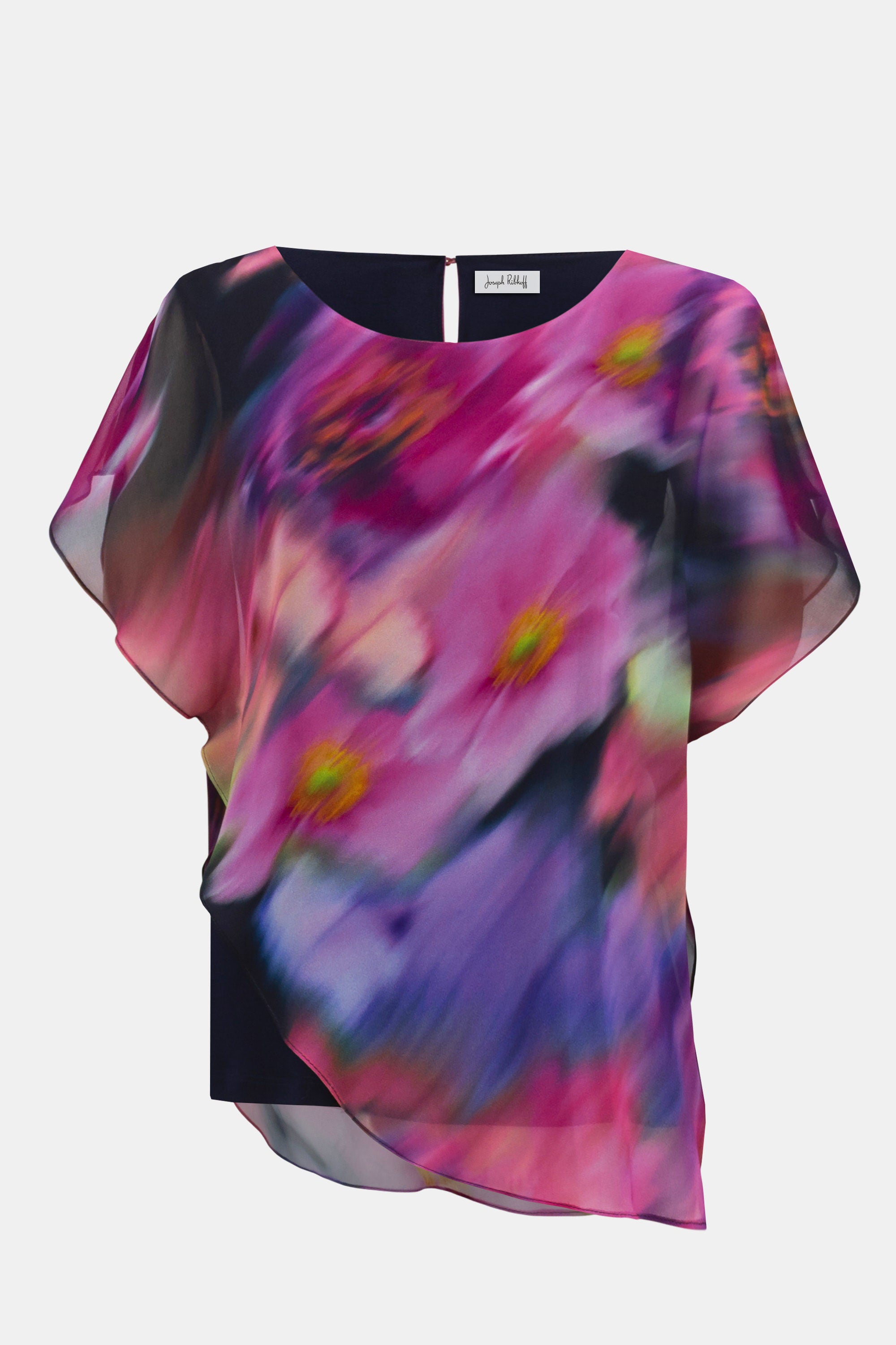 Recycled Chiffon Floral Print Asymmetrical Layered Top 261281