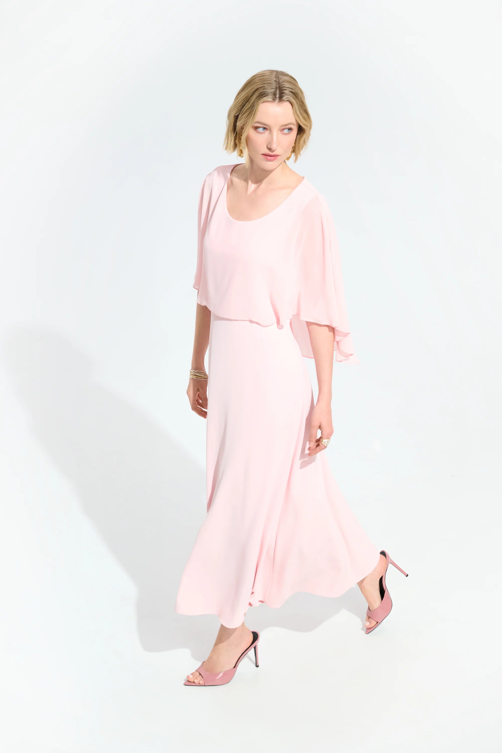 Woven Twill A-Line Dress With Chiffon Overlay 261708