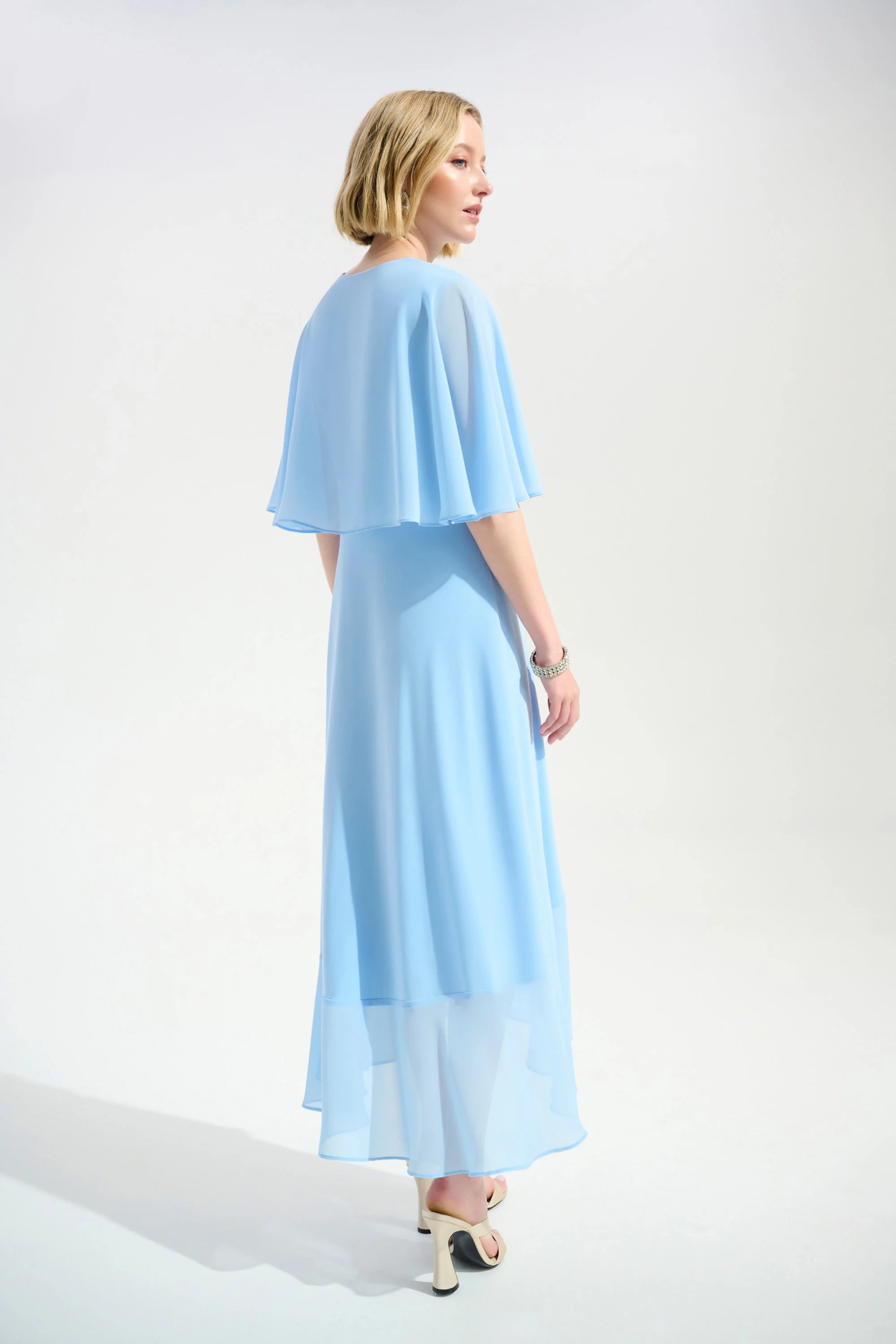 Silky Knit Flowy Wrap Dress With Buckle Rhinestones Detail