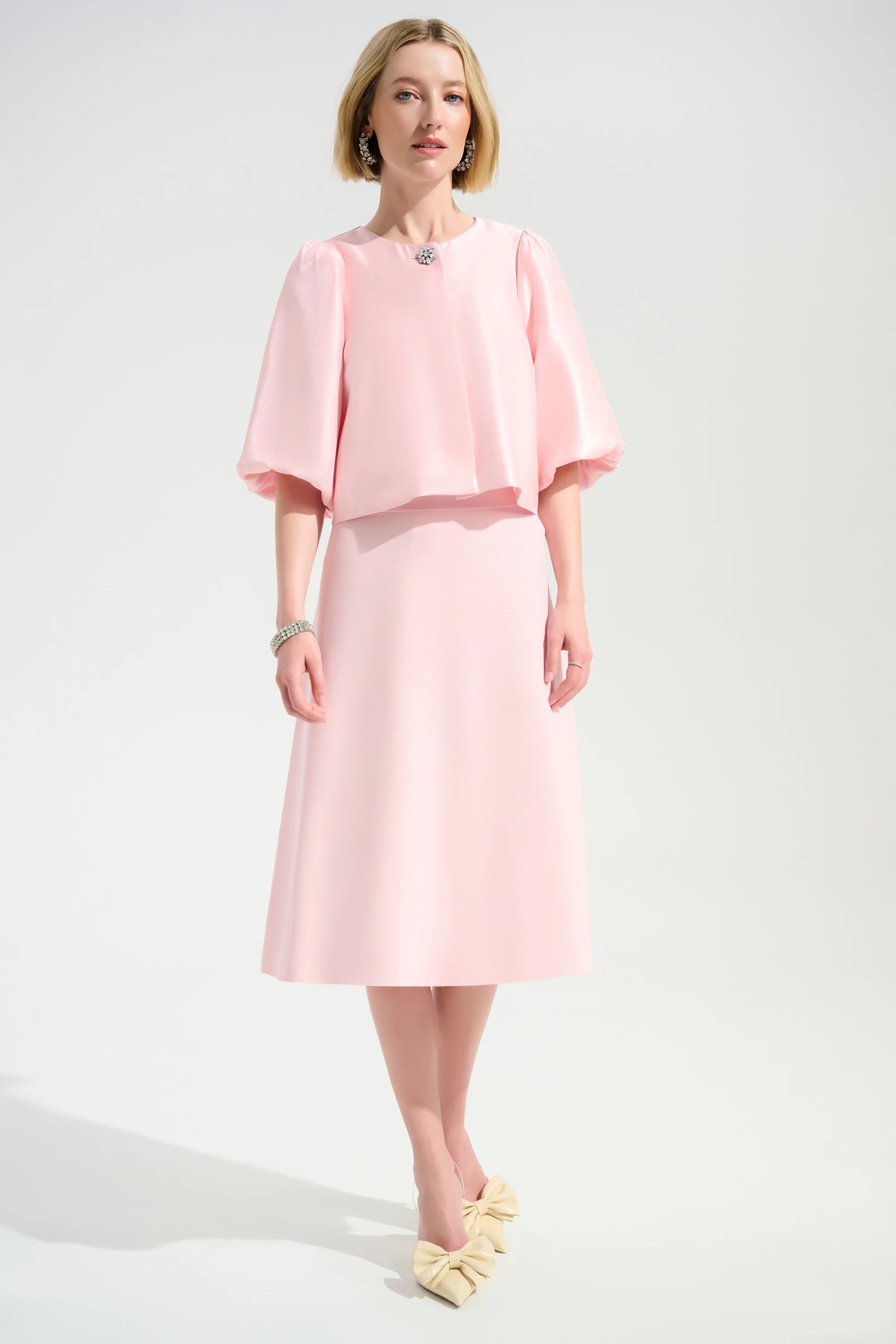 Viscose Sweaterknit A-Line Skirt in Petal Pink 261745