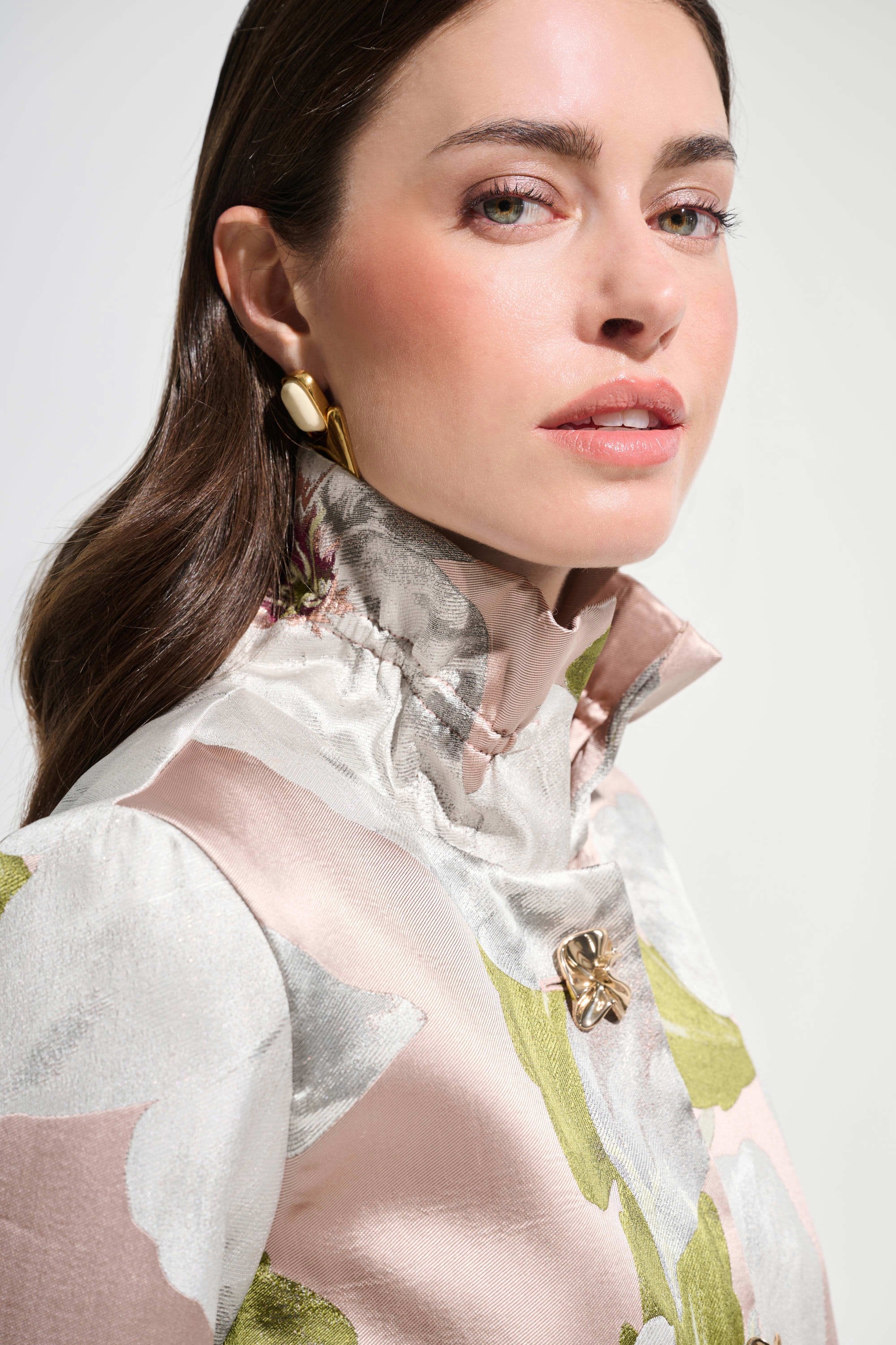 Floral Jacquard Trapeze Jacket With Bell Sleeves 262702