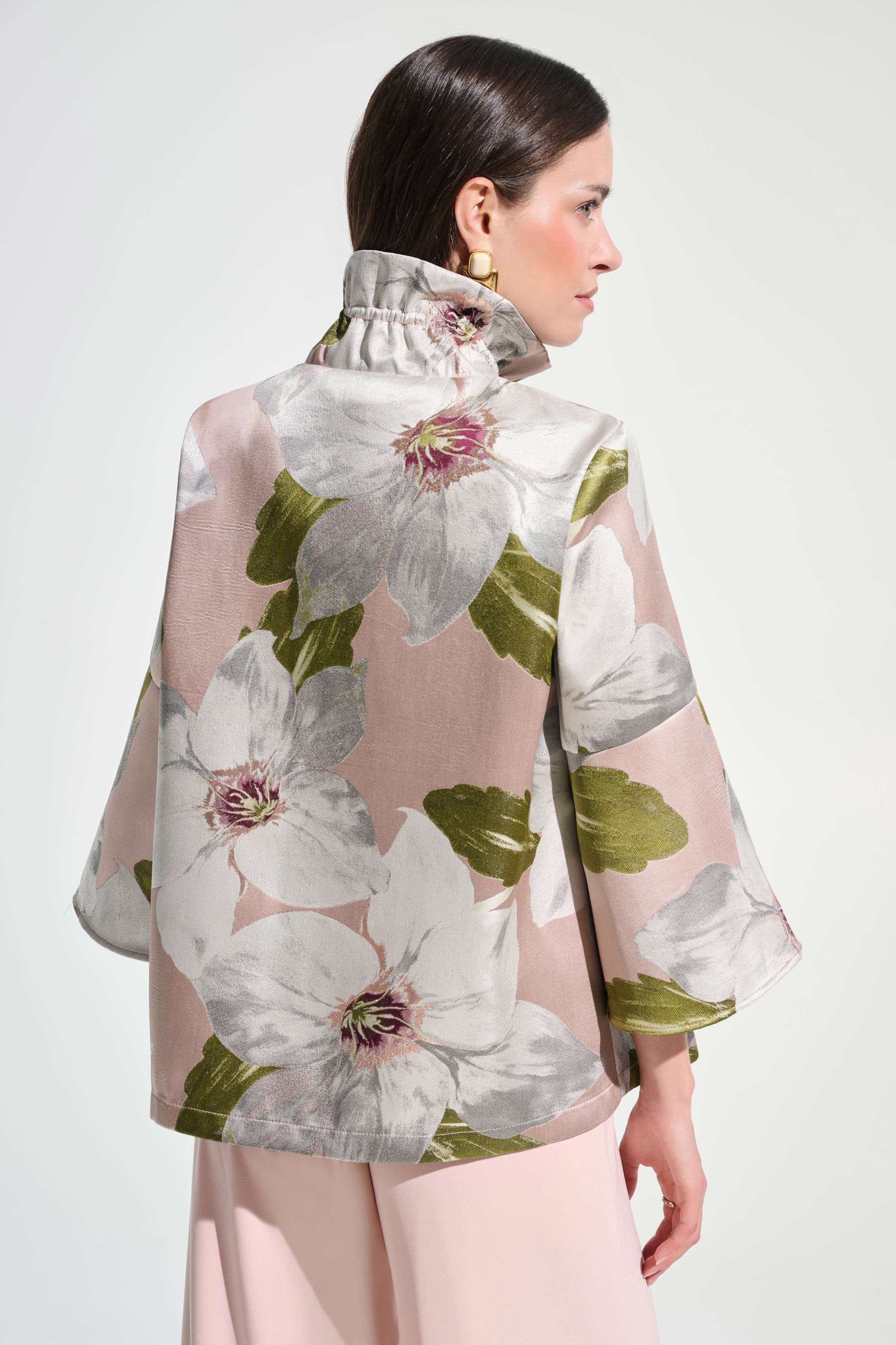Floral Jacquard Trapeze Jacket With Bell Sleeves 262702