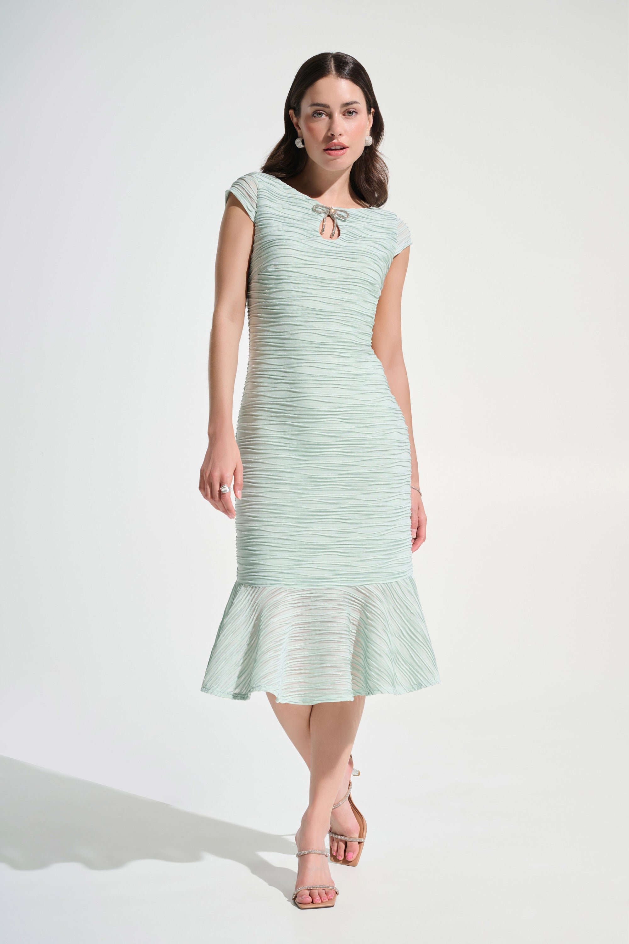 Lurex Cascade Flounce Dress With Rhinestone Bow 262703