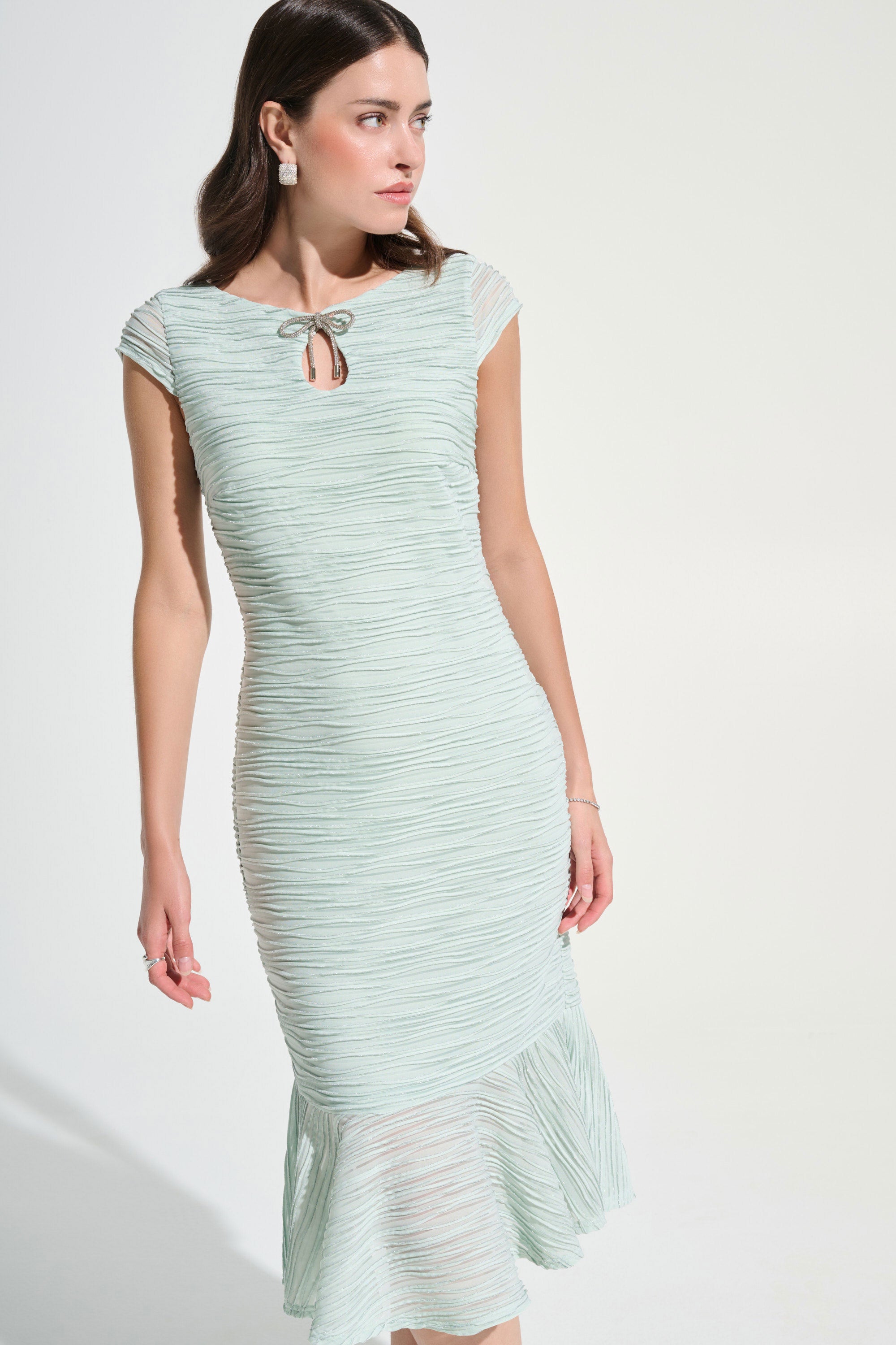 Lurex Cascade Flounce Dress With Rhinestone Bow 262703