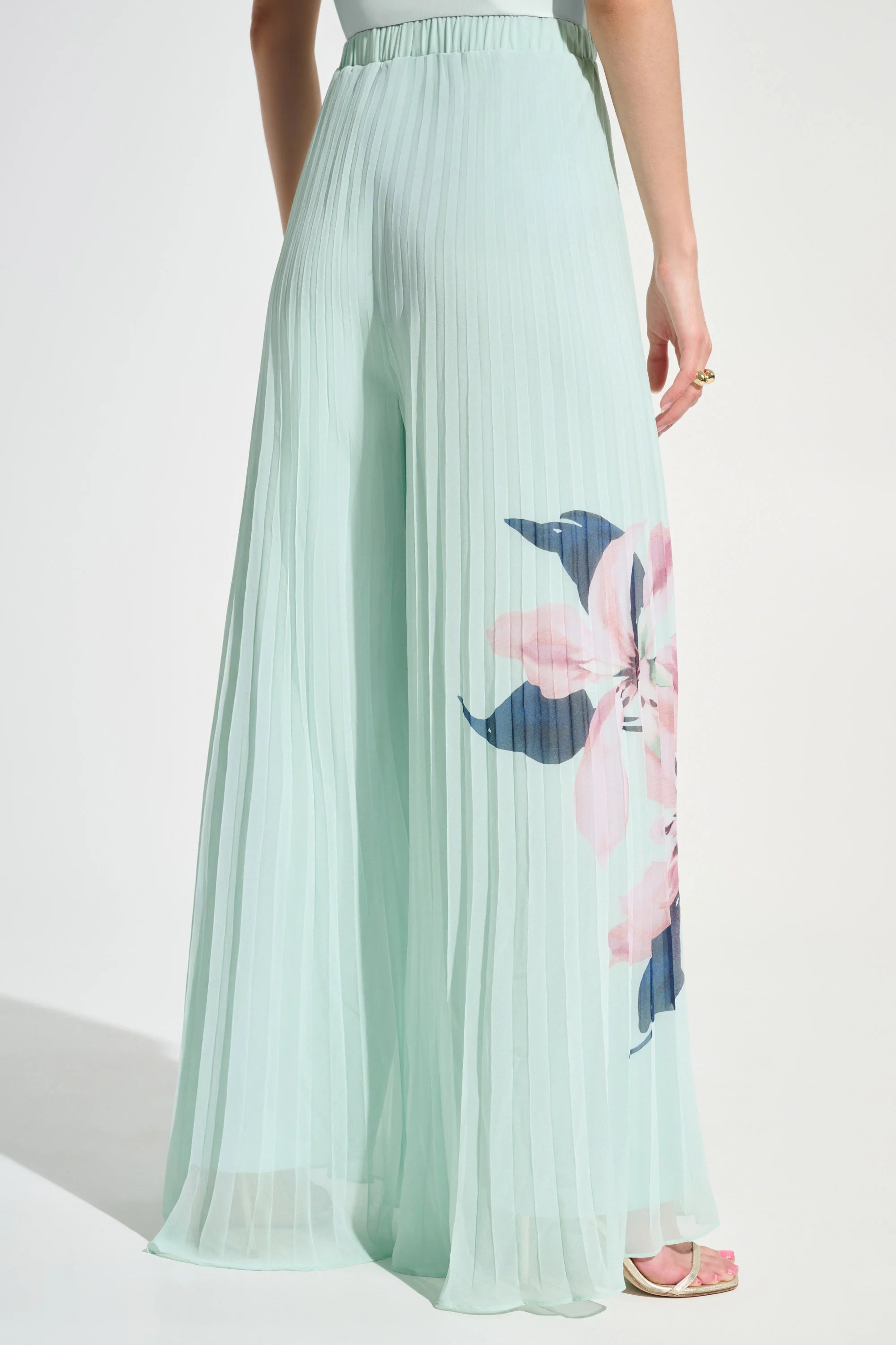 | Chiffon Floral Print Pleated Wide Leg Pants 262718