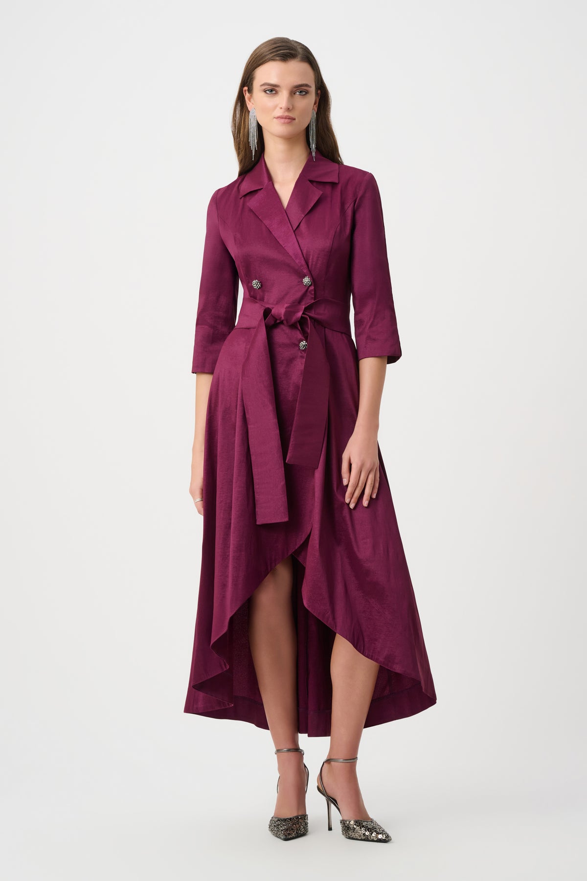 | Stretch Taffeta Fit and Flare Wrap Dress 263704