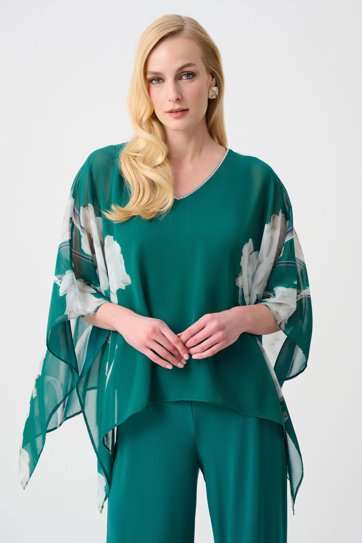 Recycled Chiffon Floral Print Poncho 263730
