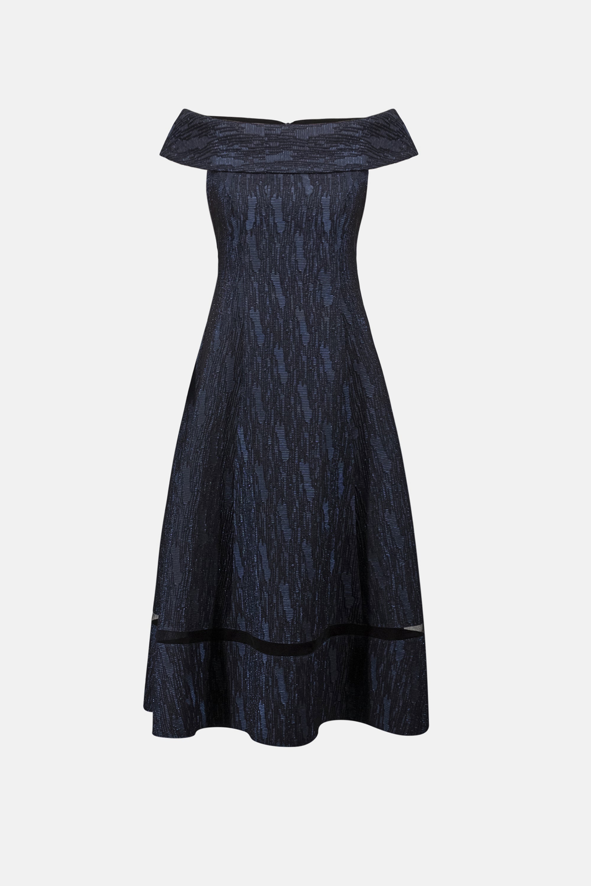 |Foil-Textured Jacquard Off-Shoulder Fit and Flare Dress 263742