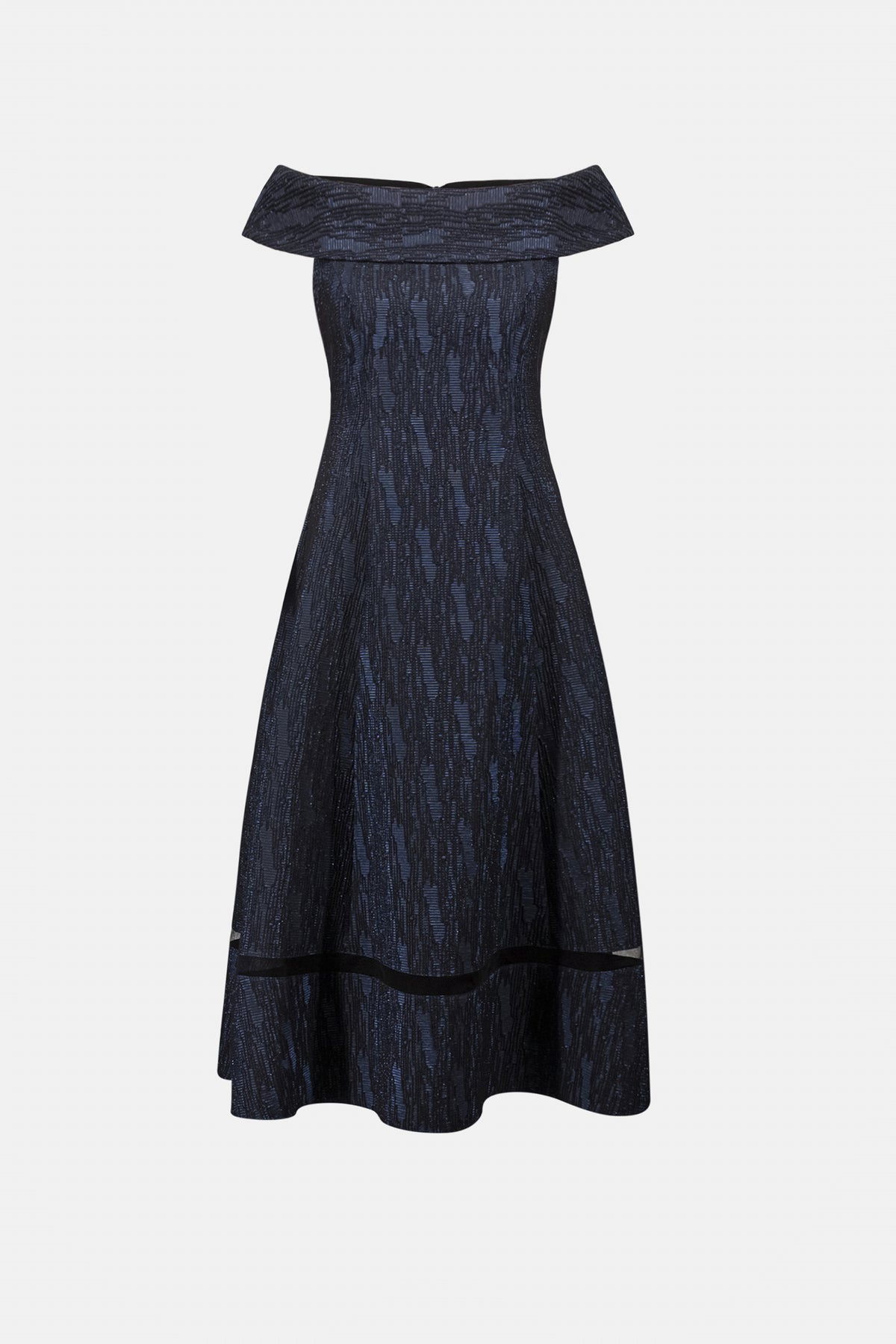 | Foil-Textured Jacquard Off-Shoulder Fit and Flare Dress 263742