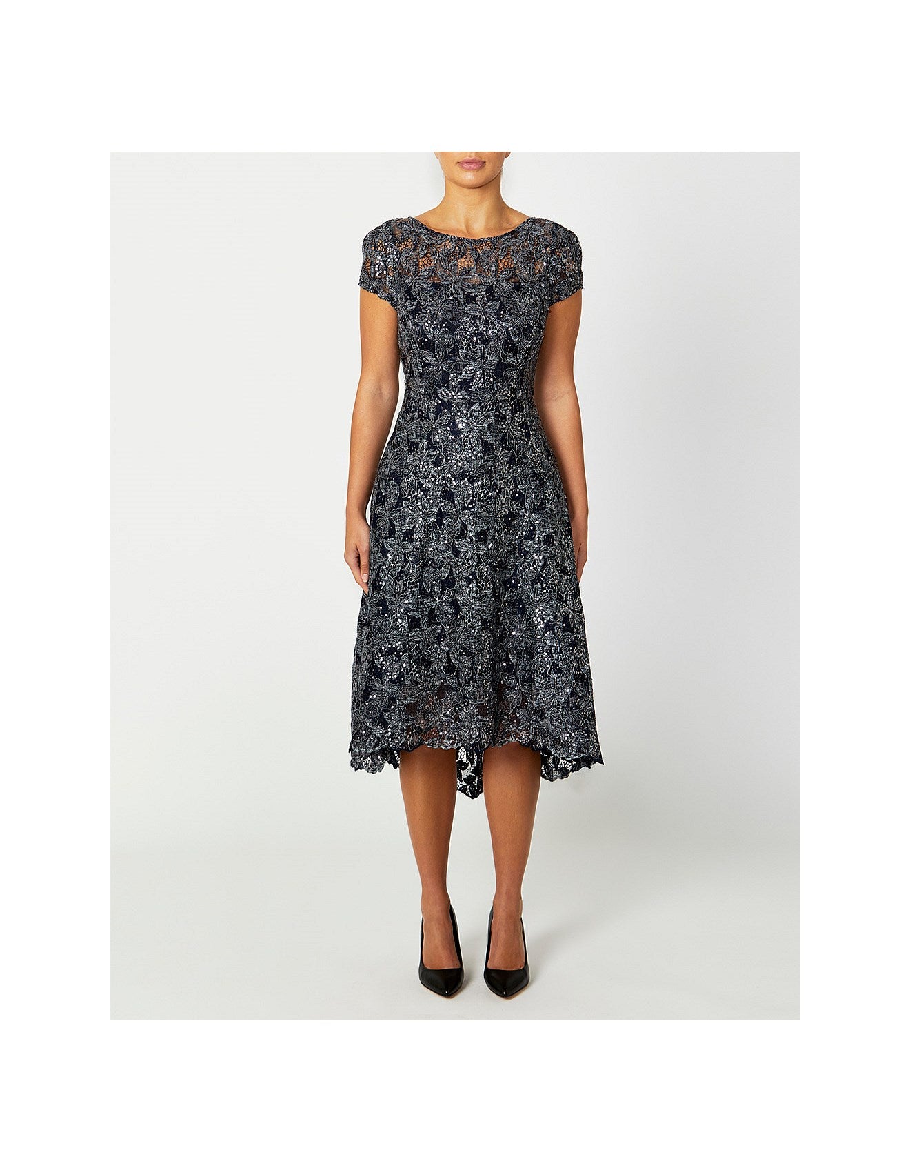 Navy Sequin A-Line Dress