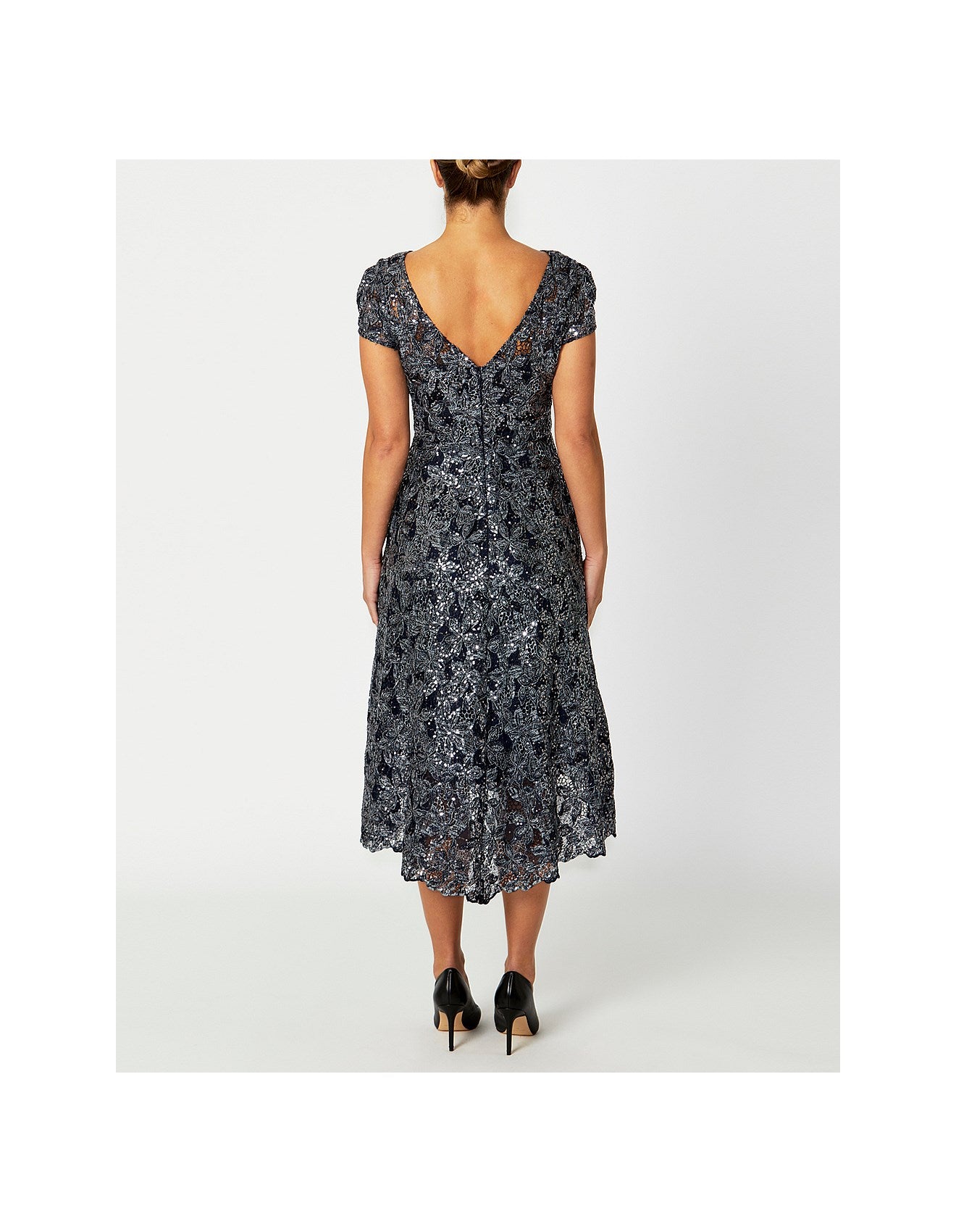 Navy Sequin A-Line Dress