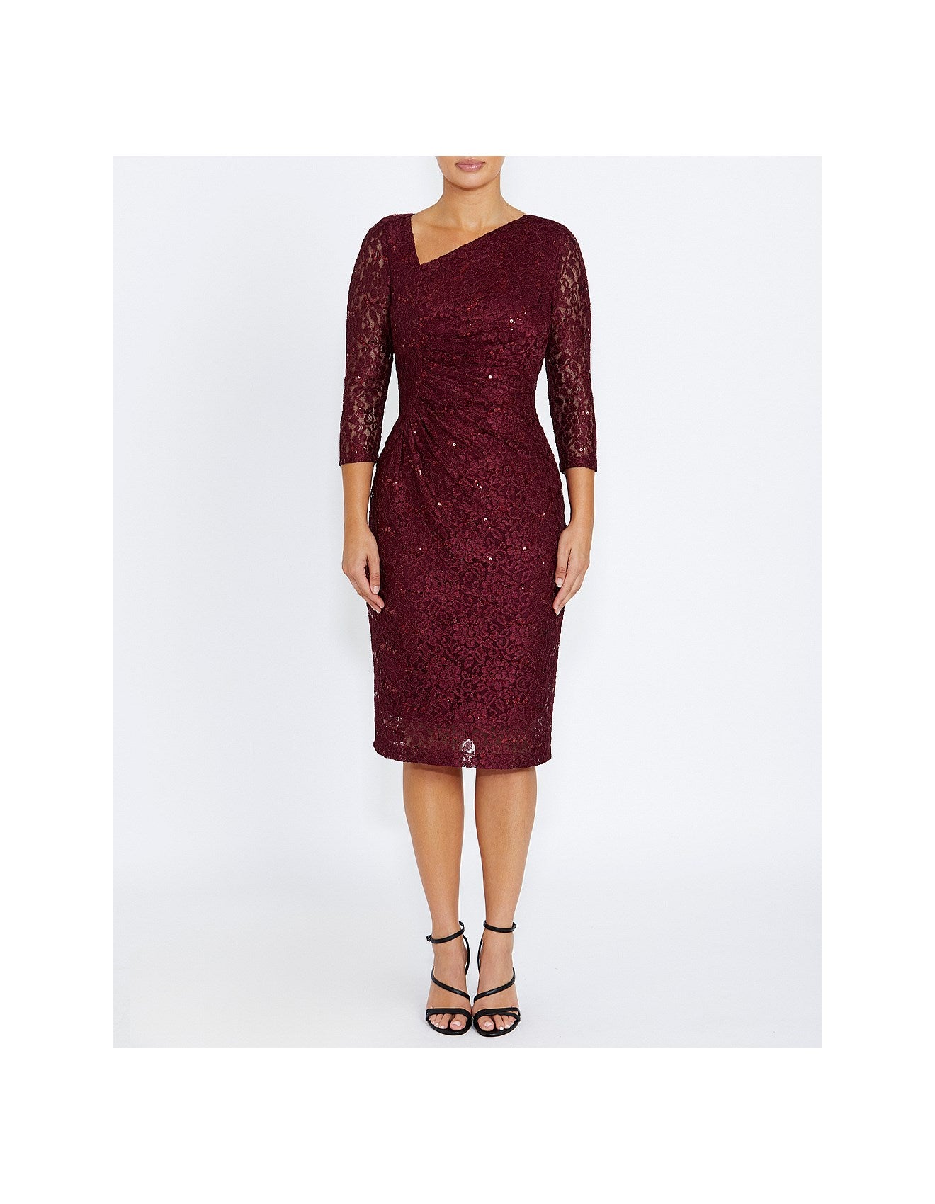 Stretch Lace Dress in Rich Crimson