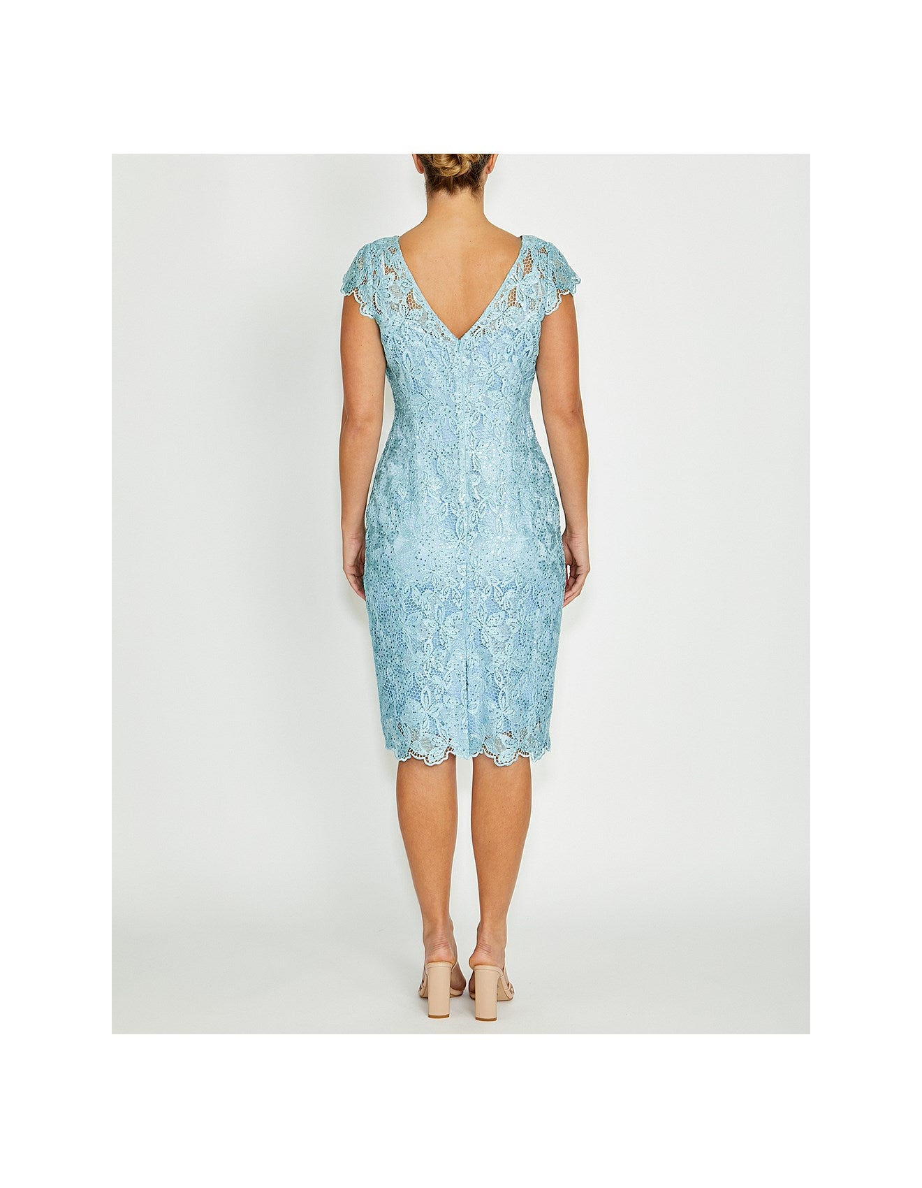 Silver/Mint Sequin Embroidered Lace Dress