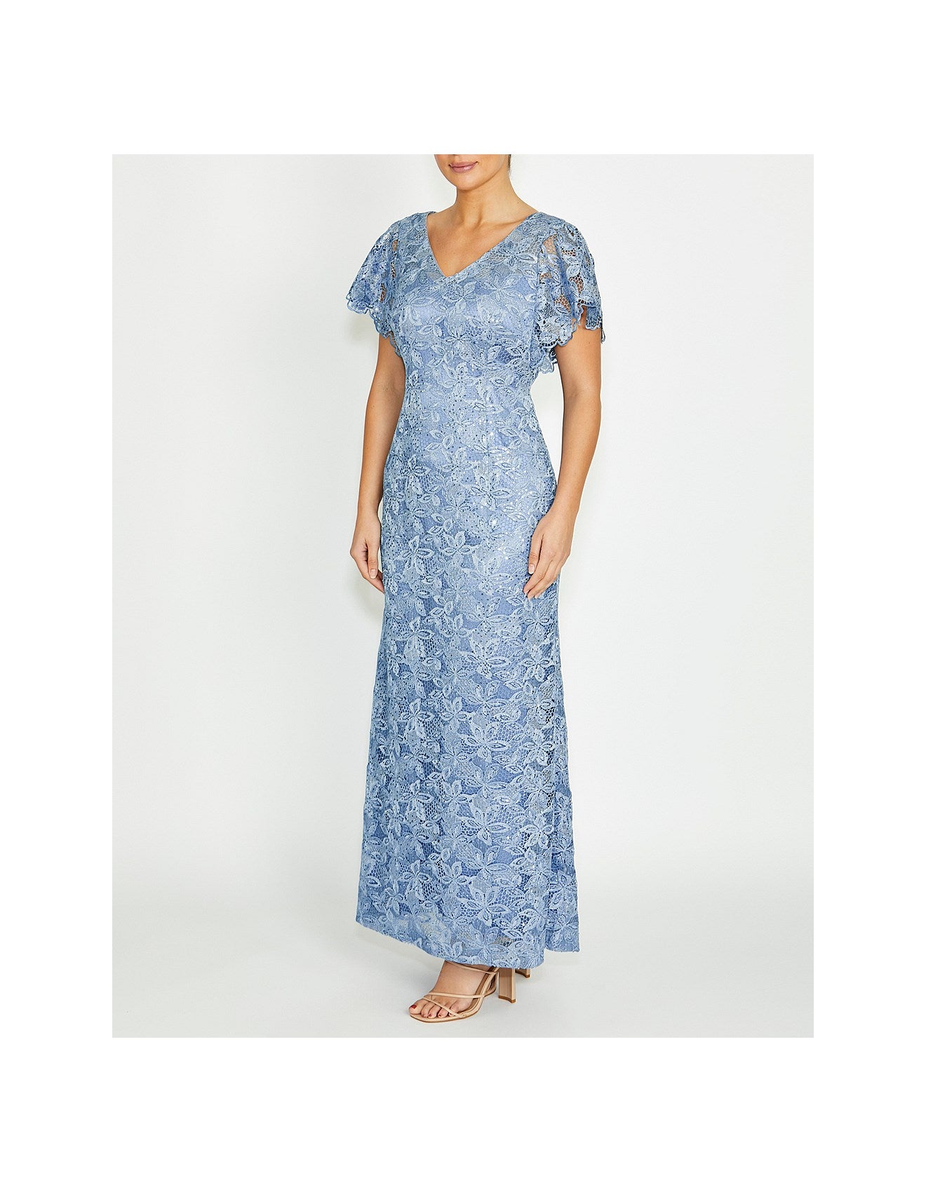 Sky Blue Sequin Antique Lace Gown