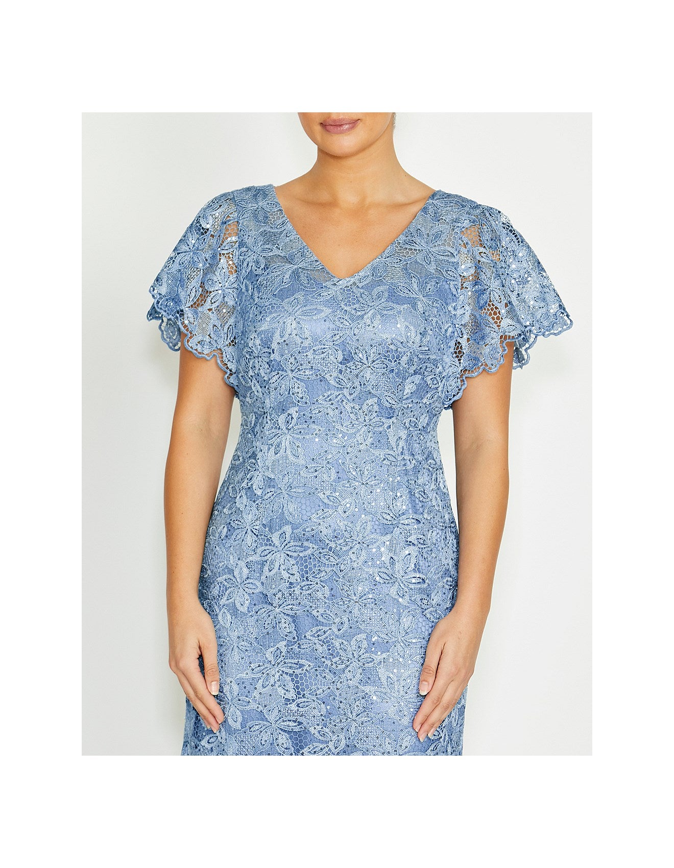 Sky Blue Sequin Antique Lace Gown