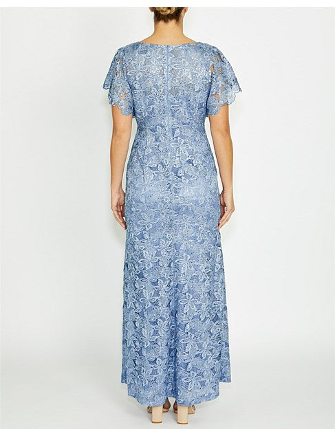 Sky Blue Sequin Antique Lace Gown