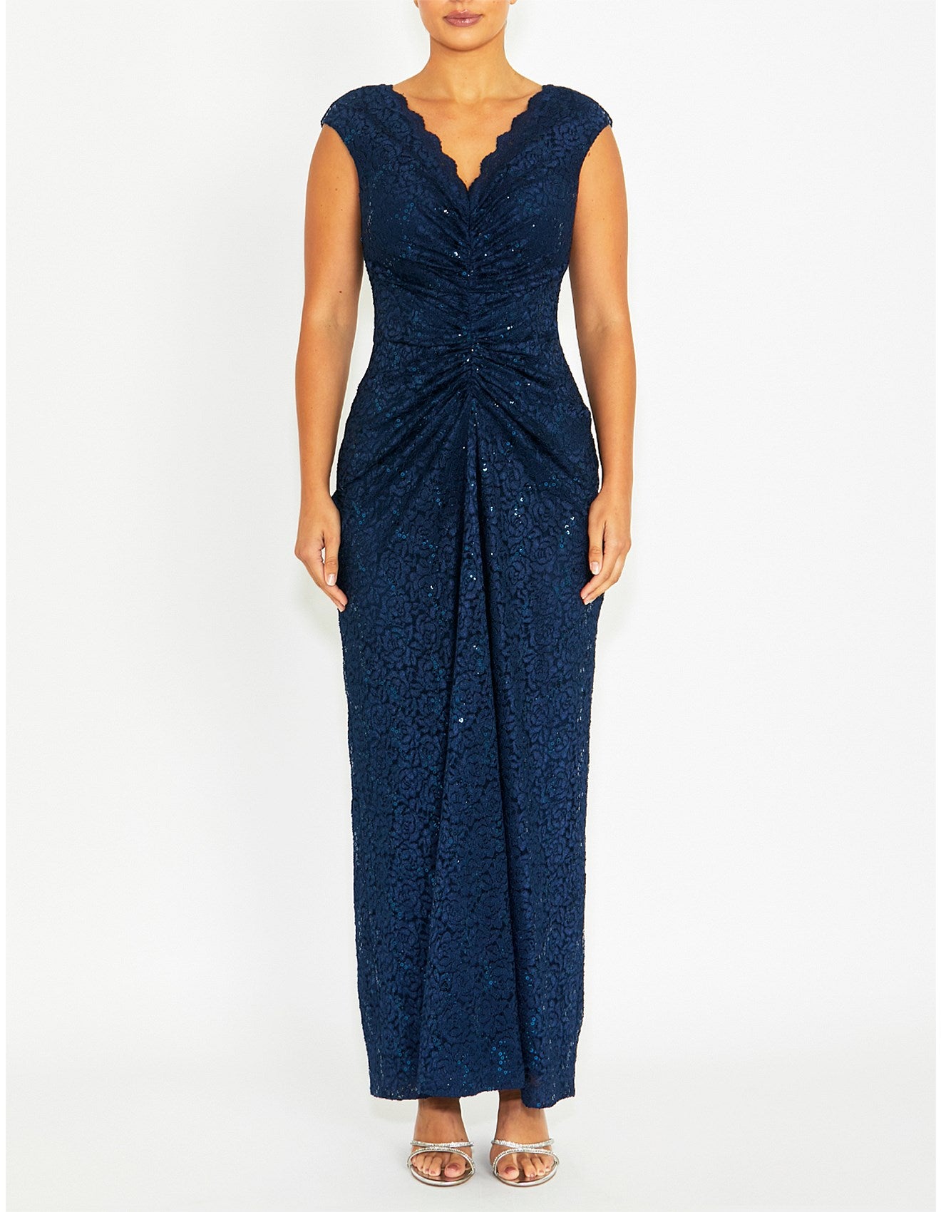 Navy Stretch Lace Gown