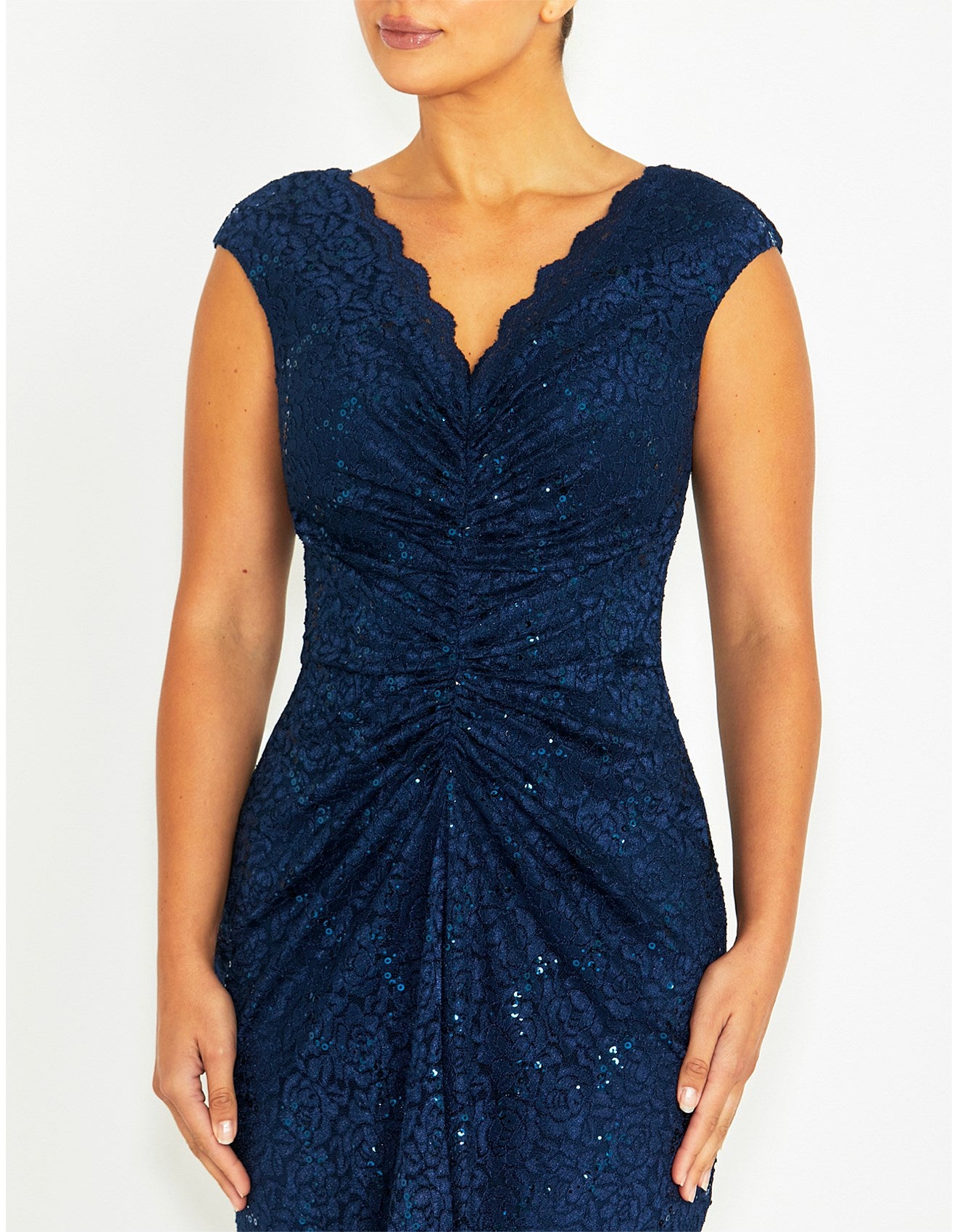 Navy Stretch Lace Gown
