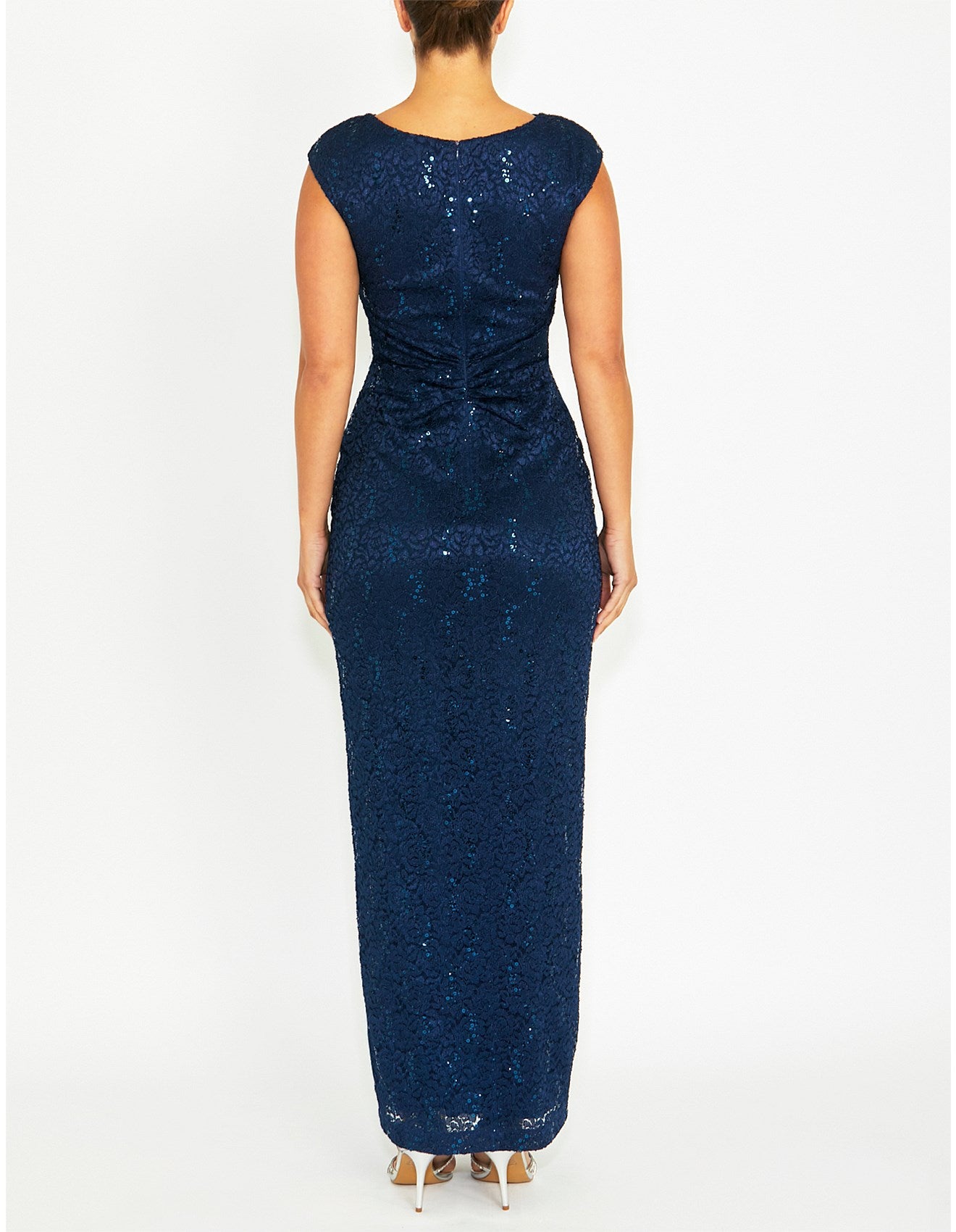 Navy Stretch Lace Gown