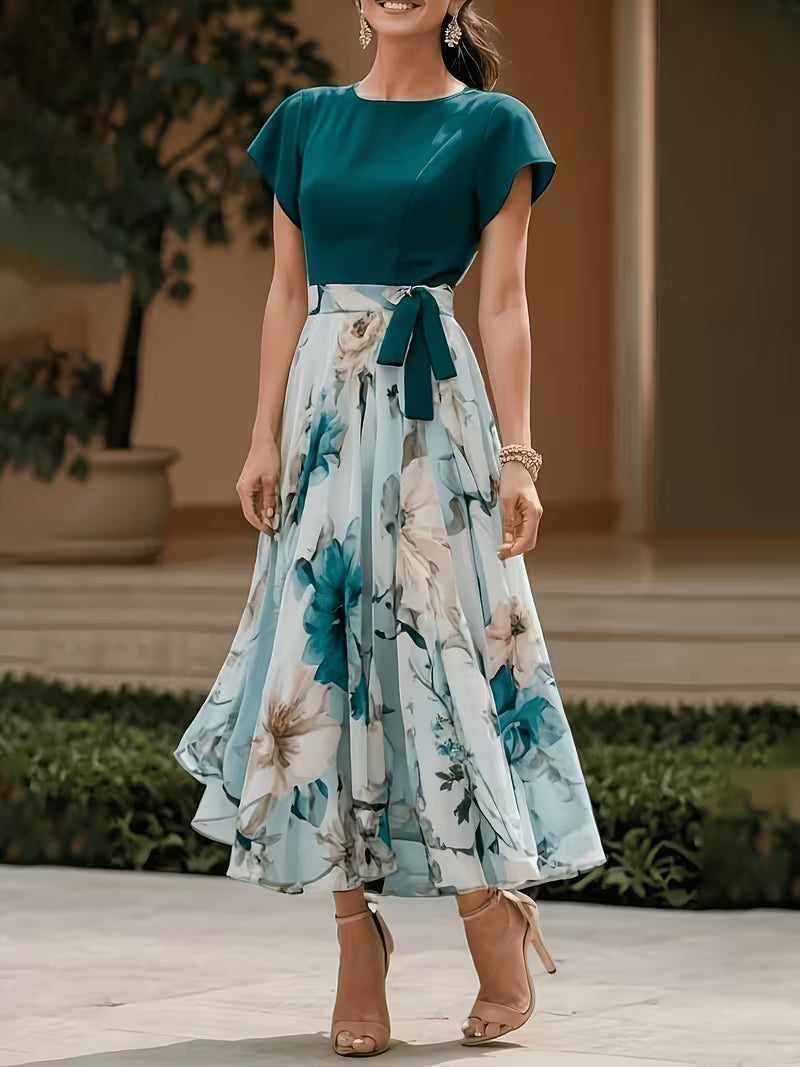 Elegant Print A-Line Midi Dress