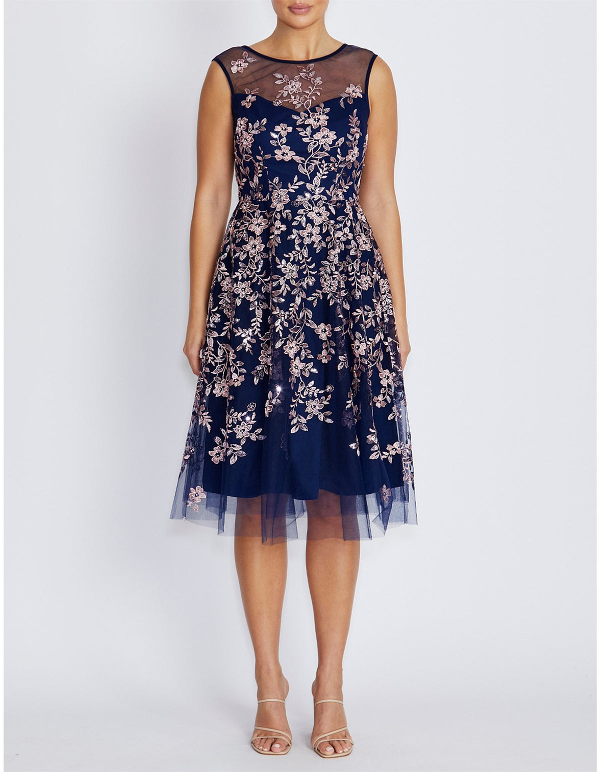 Navy and Blush Print A-Line Dress
