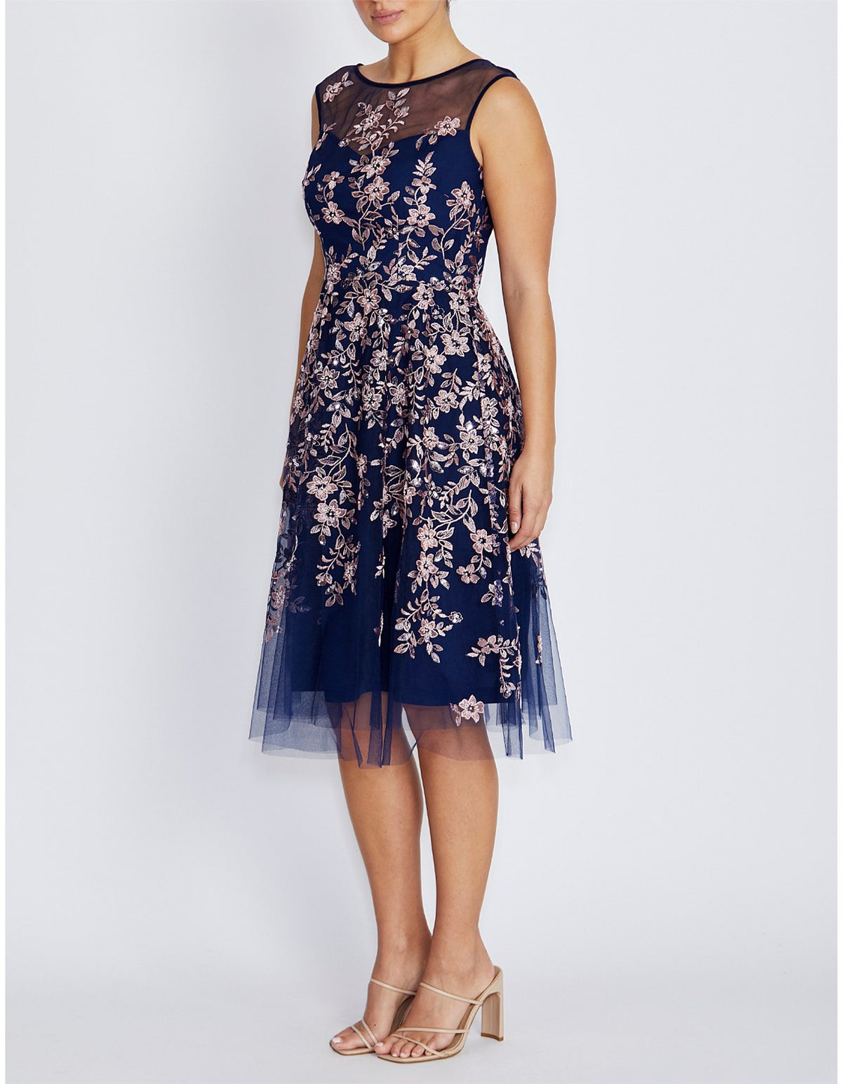 Navy and Blush Print A-Line Dress