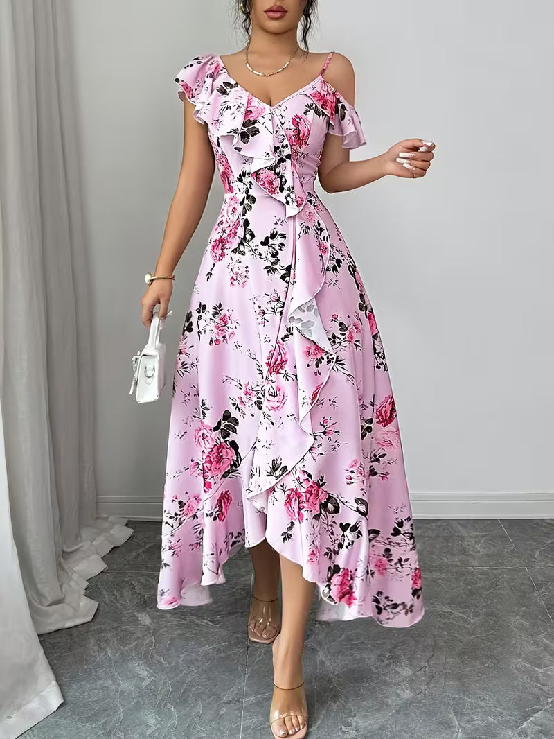 Elegant Off the Shoulder Floral Print Dress