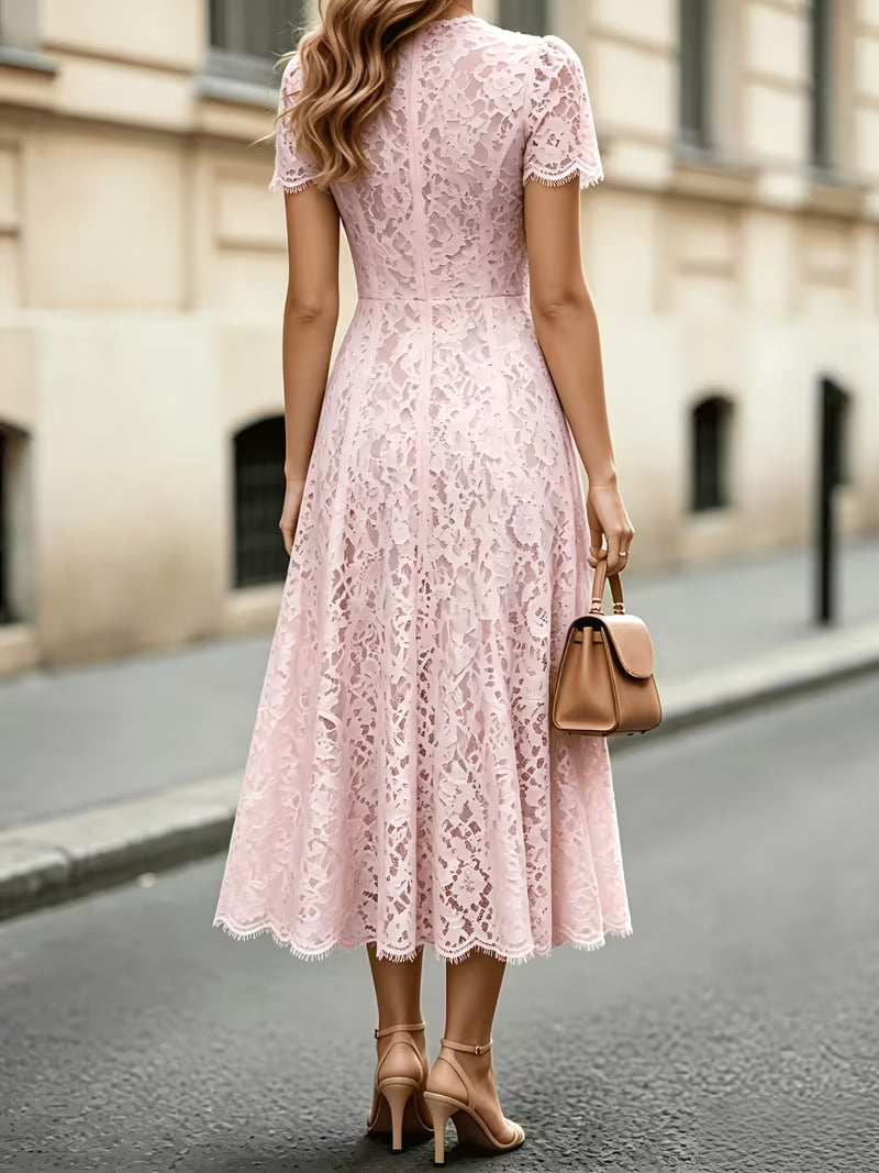 Semi Sheer Lace Midi Dress