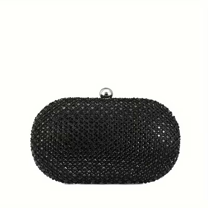 Oval Shaped Black Rhinestone Clutch