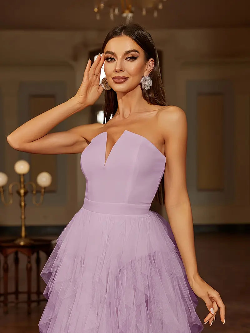 PRE-ORDER Ruffled Tulle Off the Shoulder Gown in Lavender