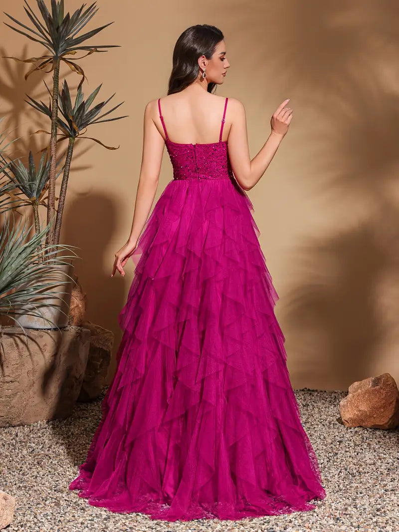 Off the Shoulder Sequin Mesh Dress in Rose