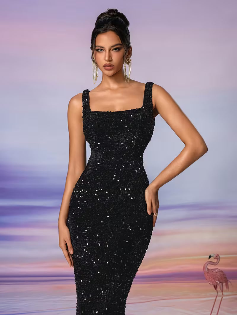 Black Sequin Bodycon Gown